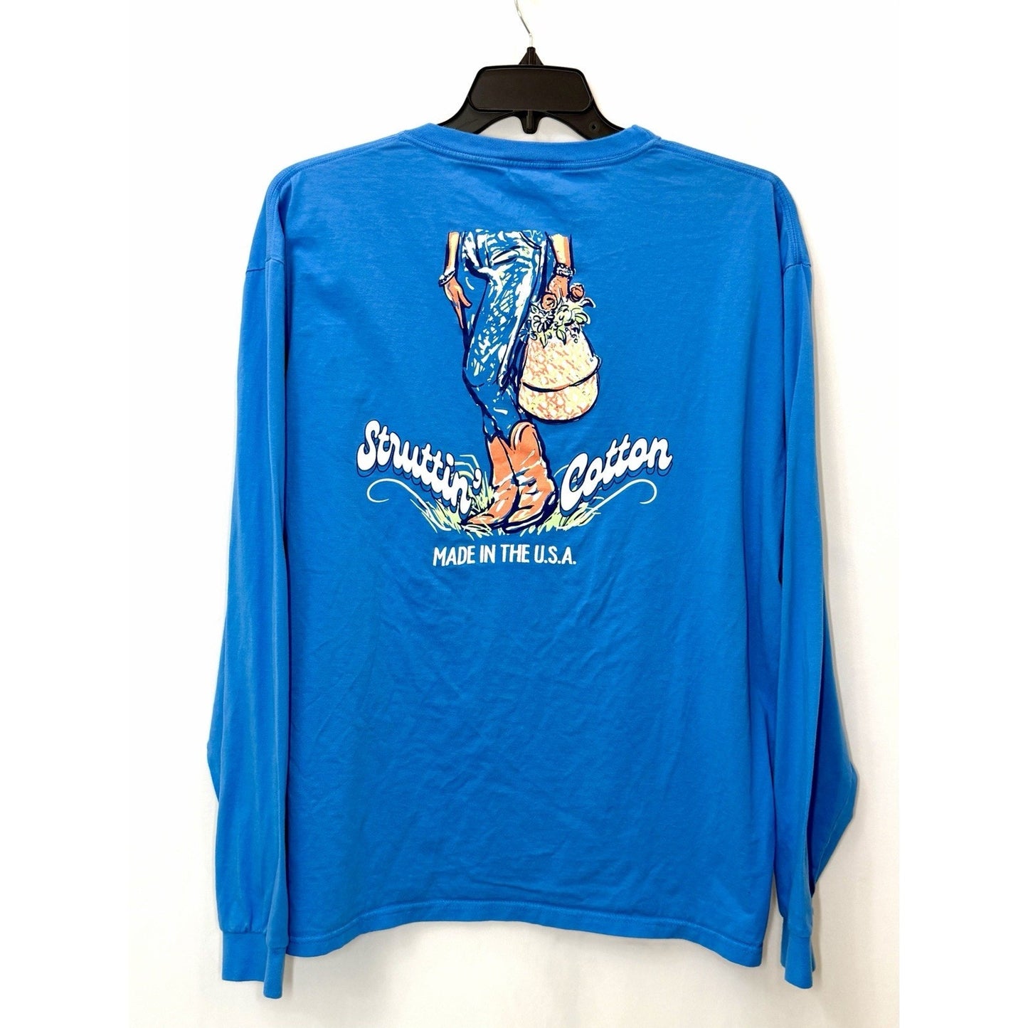 Struttin’ Cotton Graphic Tee Womens 2XL XXL Blue Southern Western Country Boots