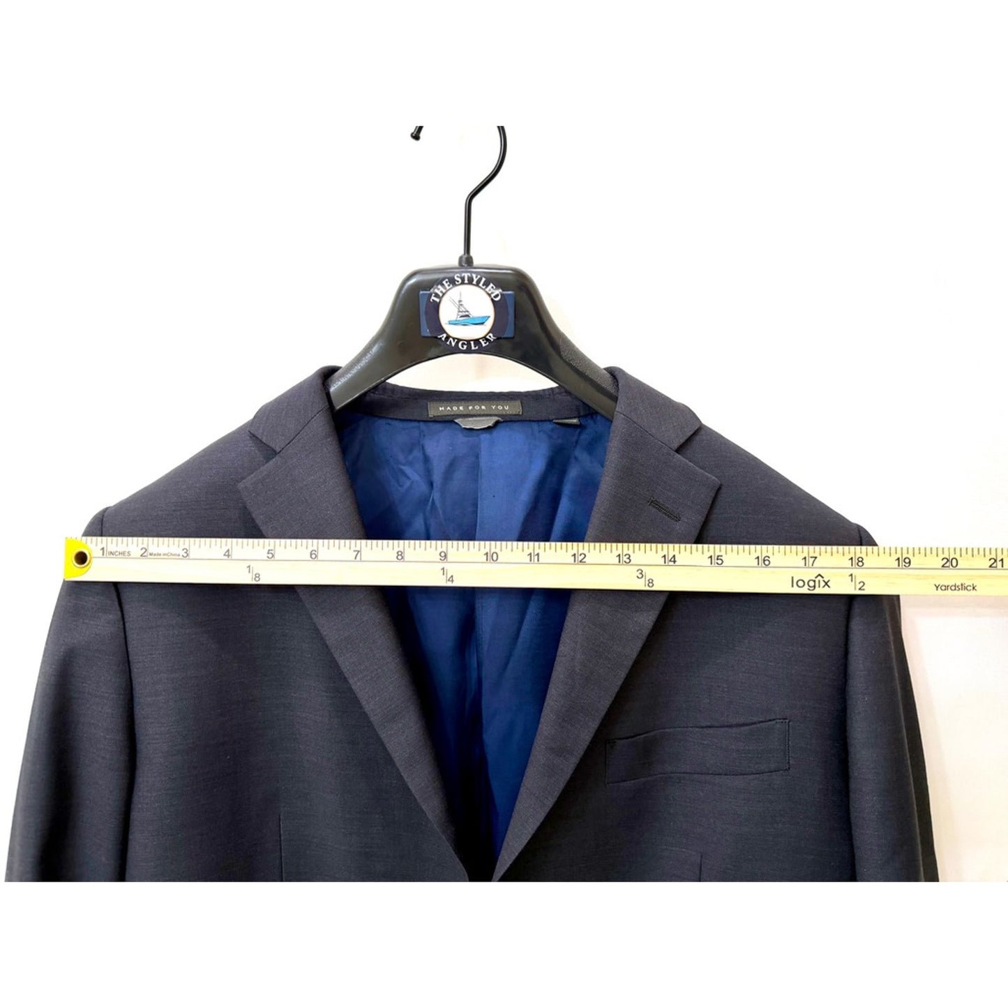 Indochino Mens Custom Suit Jacket Blazer Gray Blue Lining Two Button