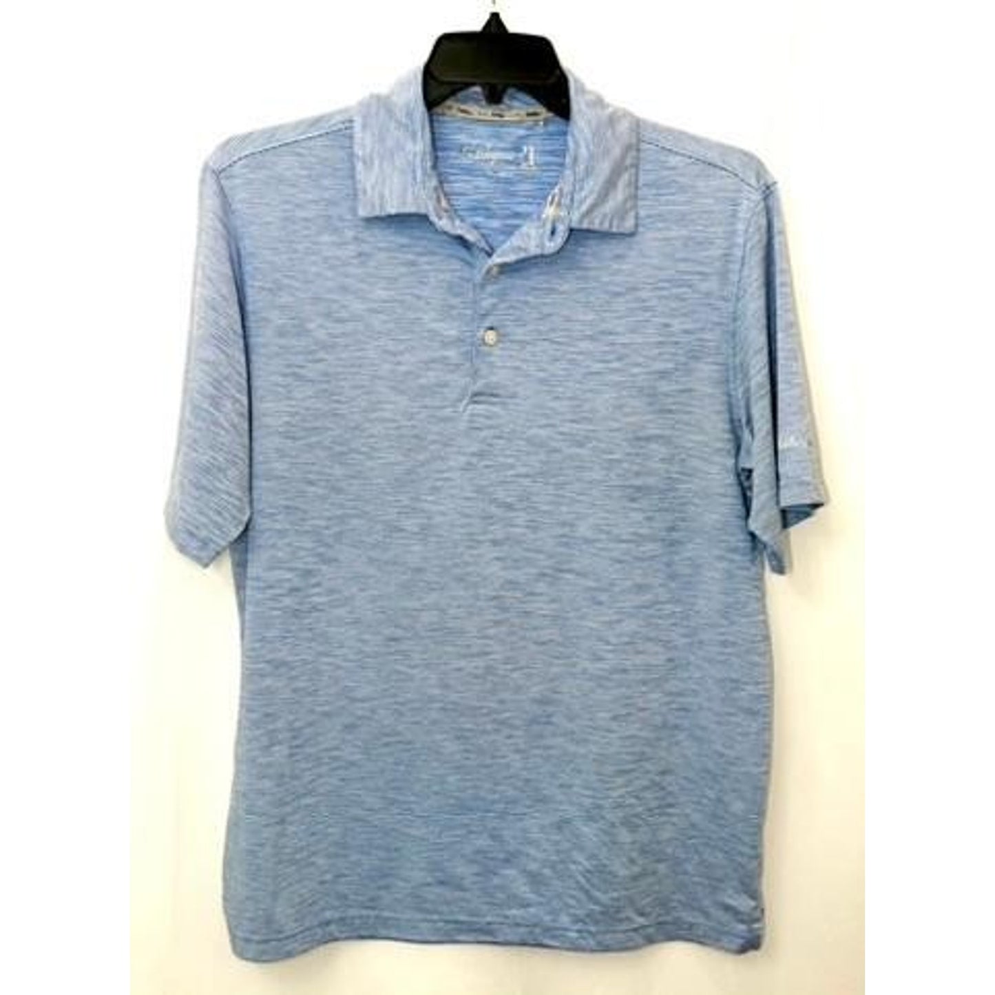 Walter Hagen Golf Polo Shirt Mens Medium Blue White Striped Short Sleeve Spandex