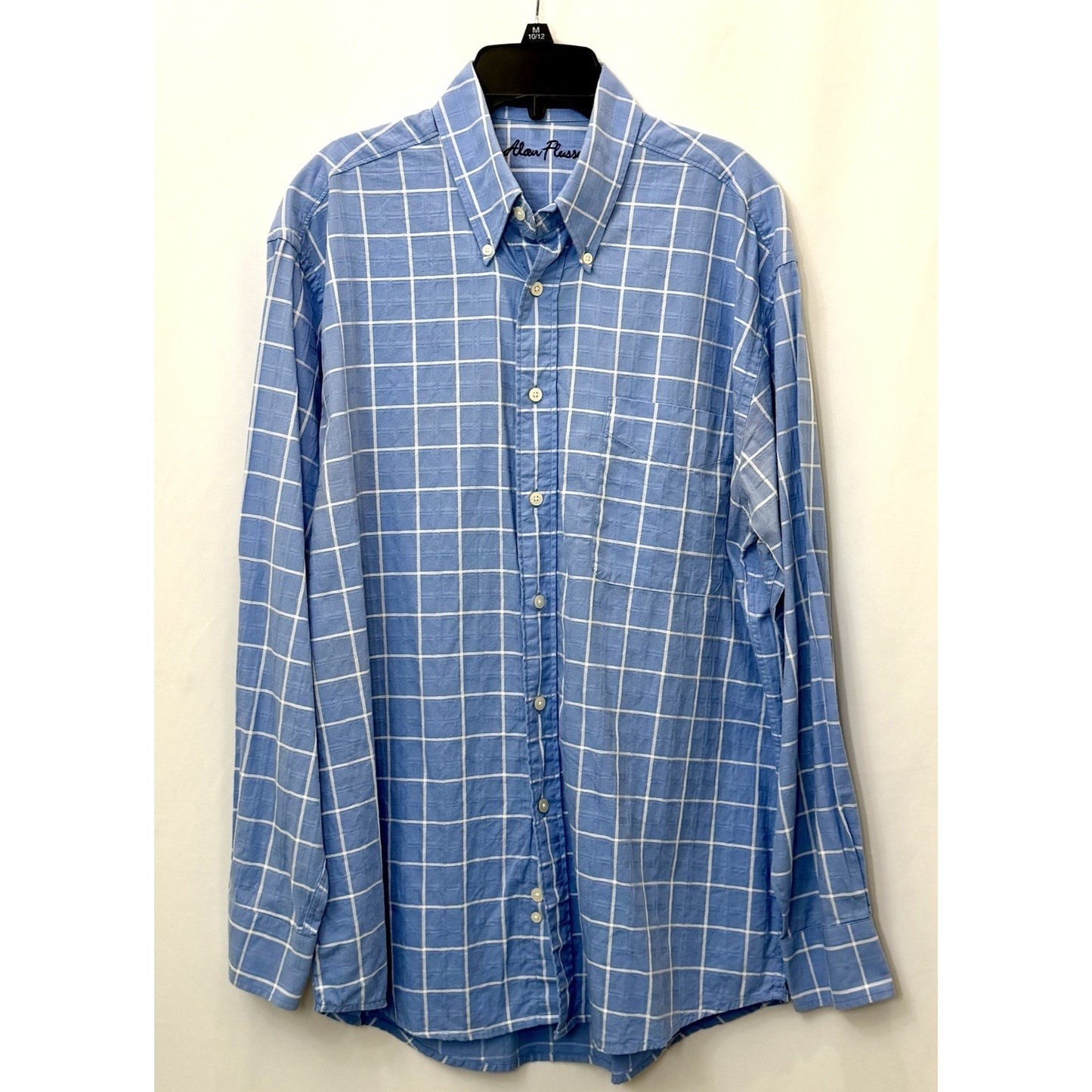 Alan Flusser Men’s Medium Blue Checkered Button Up Mens Shirt Plaid L/S Cotton