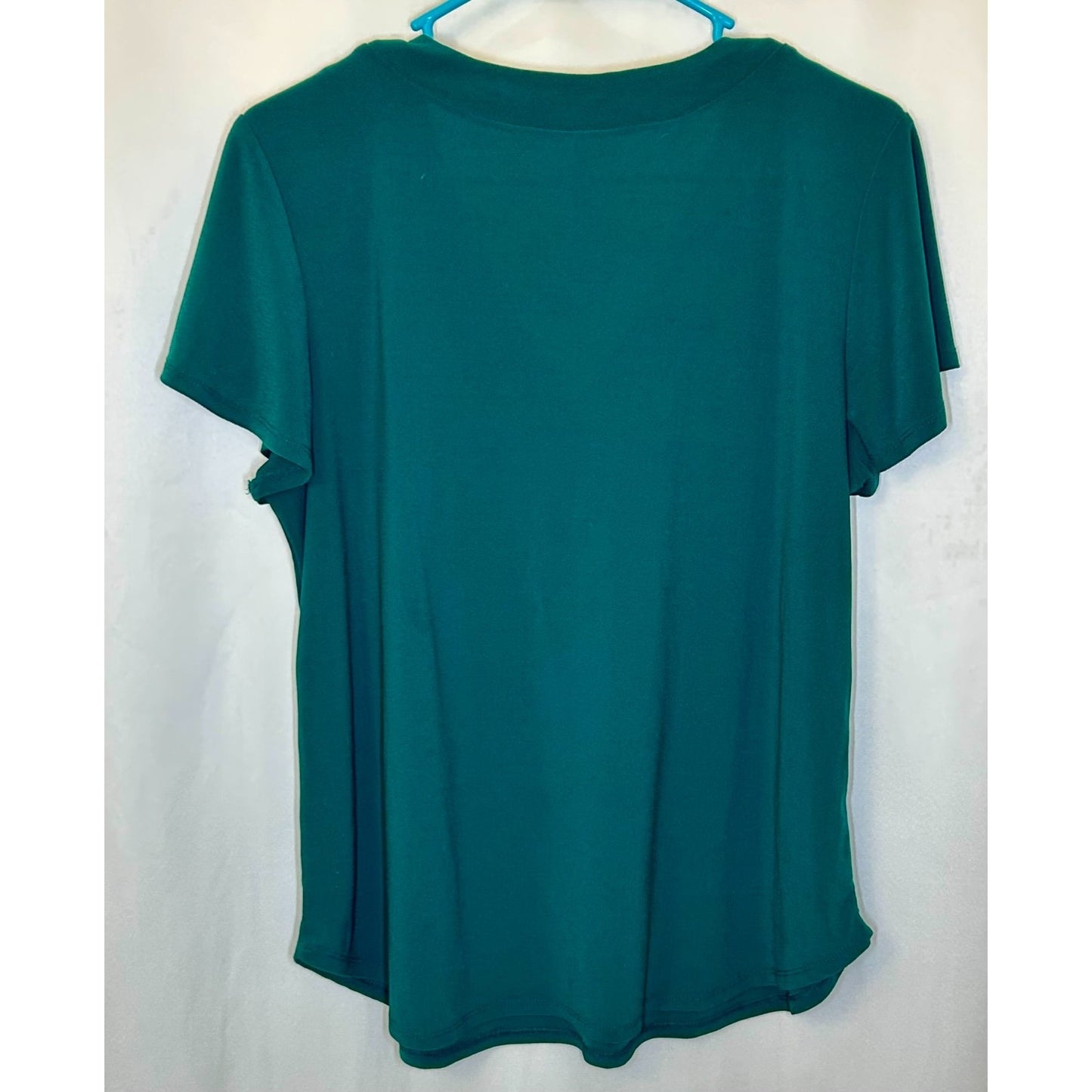 Love Scarlett Top Womens Large Green Short Sleeve Knit Beaded V-Neck Neck Solid