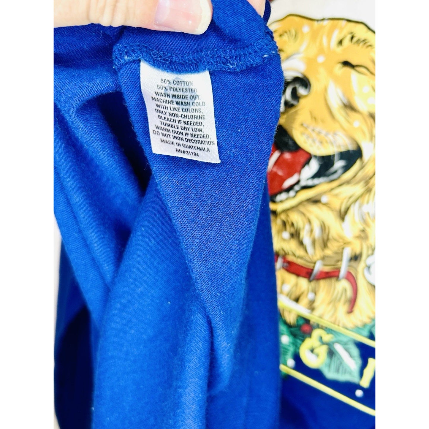 Crown & Ivy Men’s Large Blue Long Sleeve Golden Retriever Christmas Graphic Tee