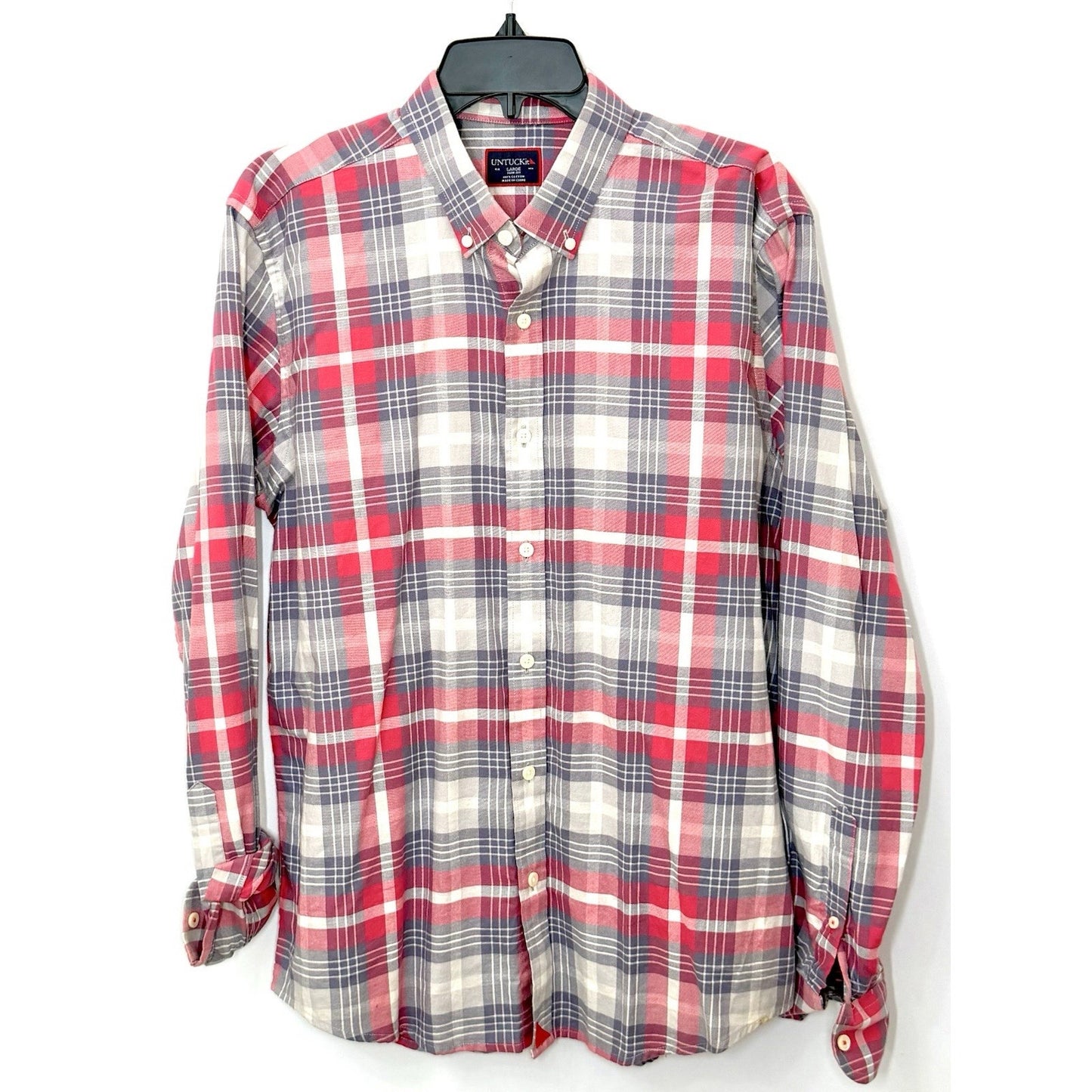UNTUCKit Slim Fit Shirt Mens Large Button Up Red Plaid Long Sleeve Cotton