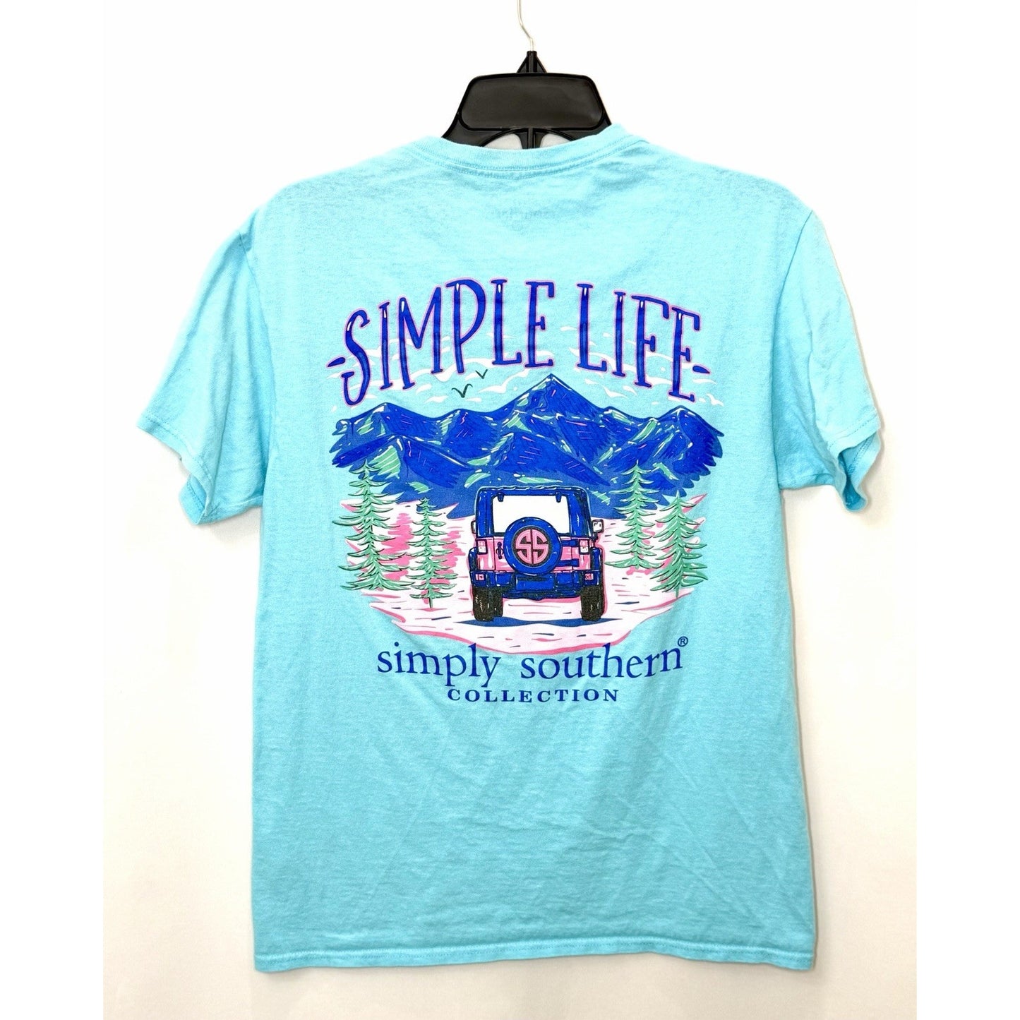 Simply Southern Simple Life Jeep Mountain T-Shirt Womens Medium Blue Tee