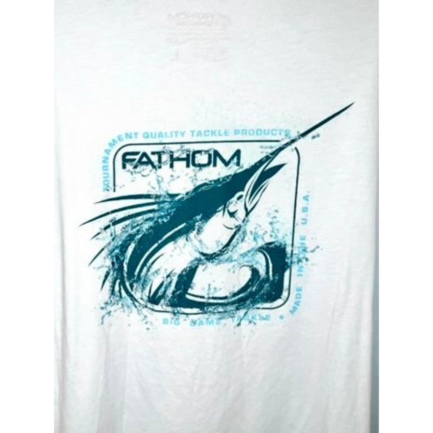 Fathom Offshore Marlin Fishing T-Shirt Mens Large Light Blue Short Sleeve Tee