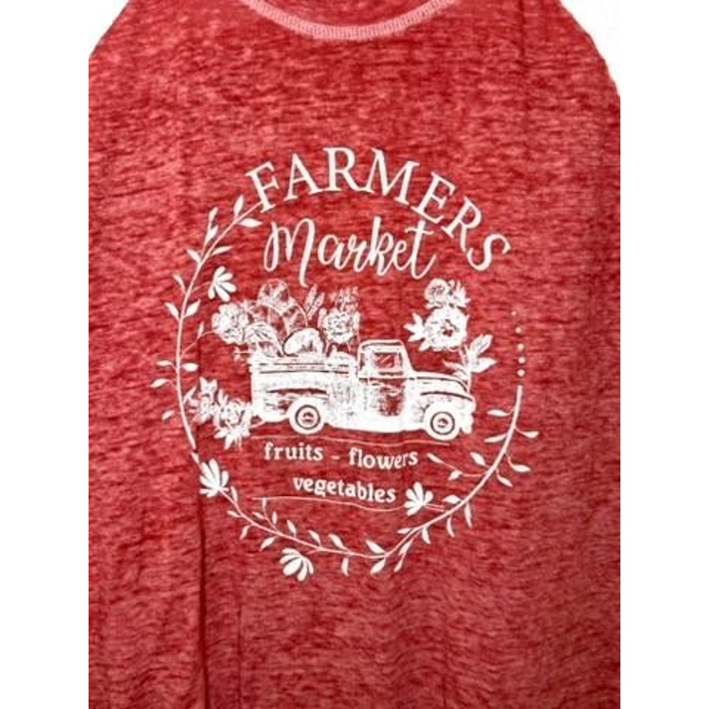 Sable Sky Farmers Market Graphic Tee Womens Medium Red White Raglan T-Shirt