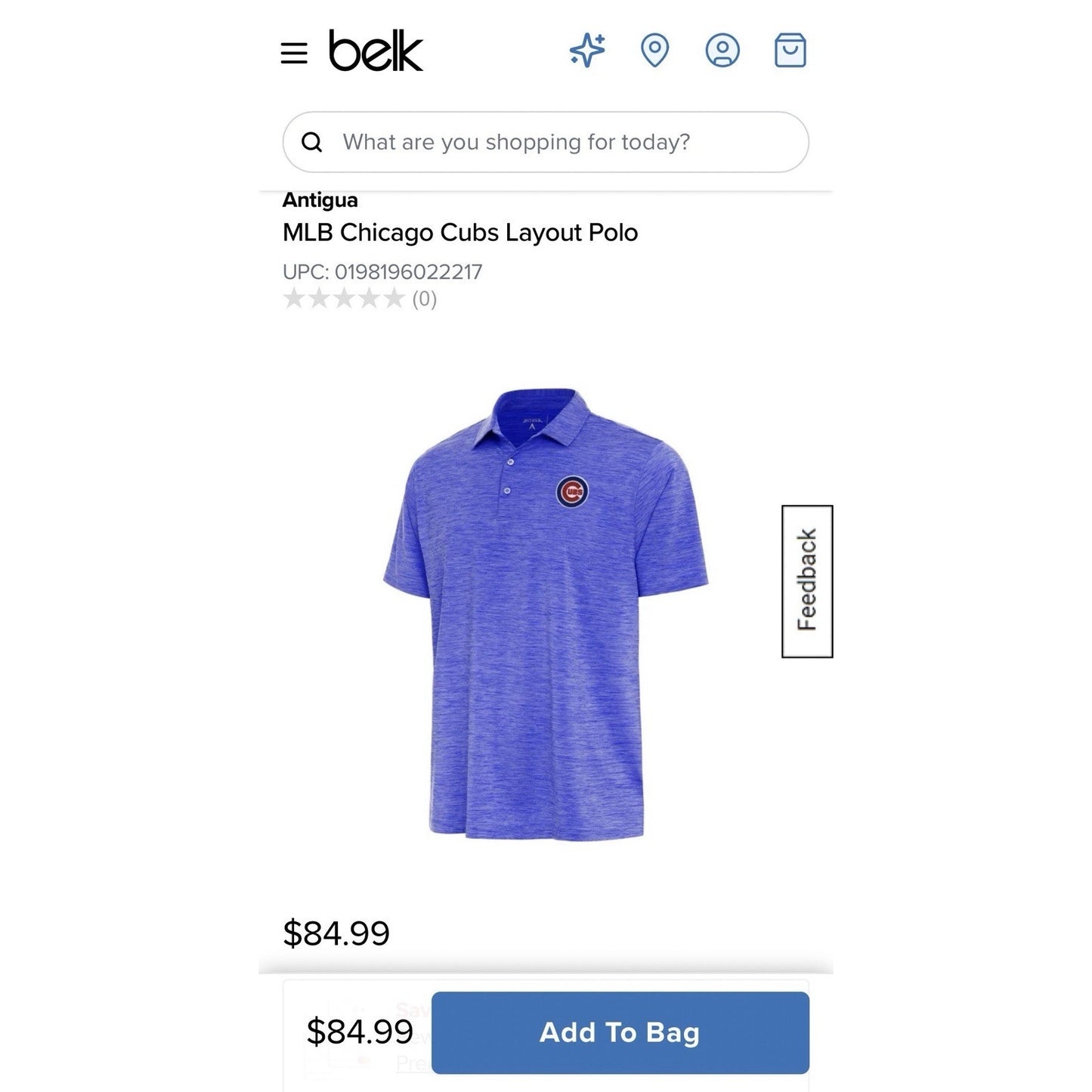Chicago Cubs Antigua Polo Shirt Men’s Large Blue MLB Baseball Fan Apparel Gear