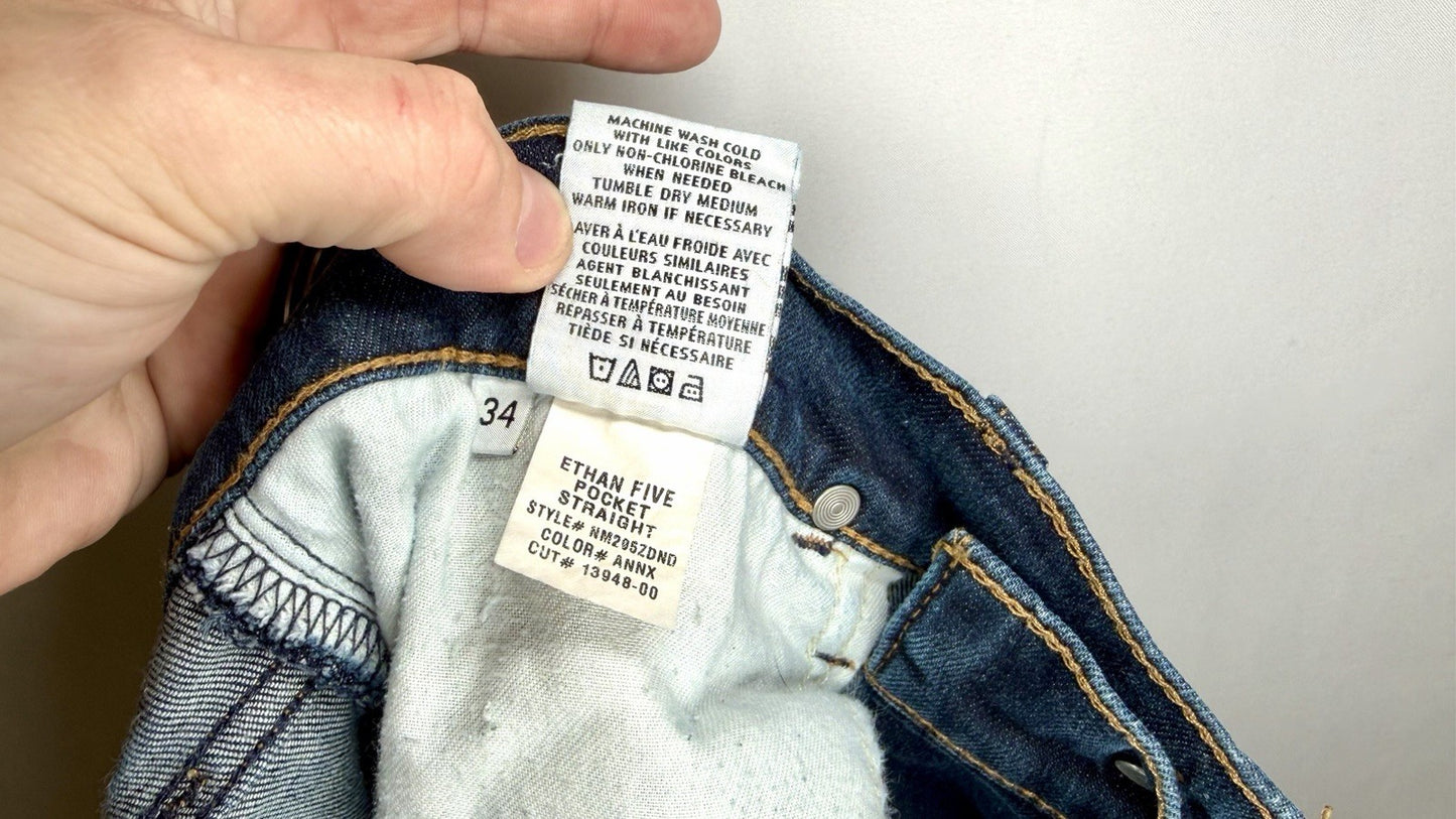 Hudson Byron 34” Straight Blue Jeans / Men’s Size 34x34 / Stretch Zip 5 Pocket