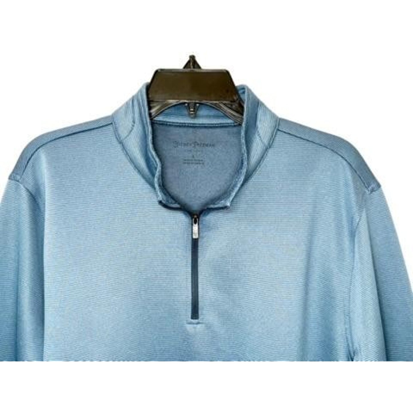 Hickey Freeman Sweater Mens Large Blue Striped 1/4 Zip Pullover Stretch