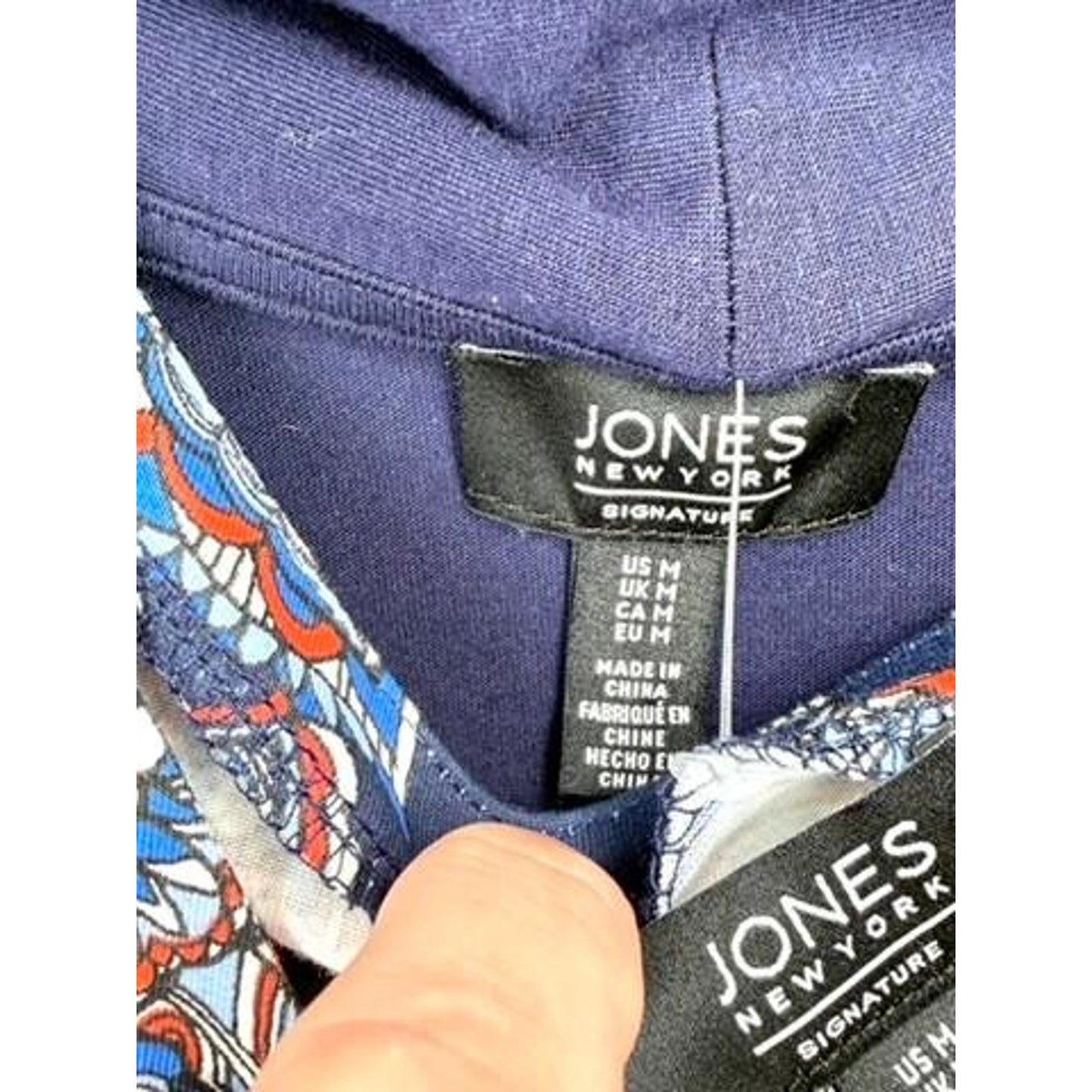 Jones New York Signature 2 Piece Knit Set Cardigan Paisley Tank Top Navy Blue