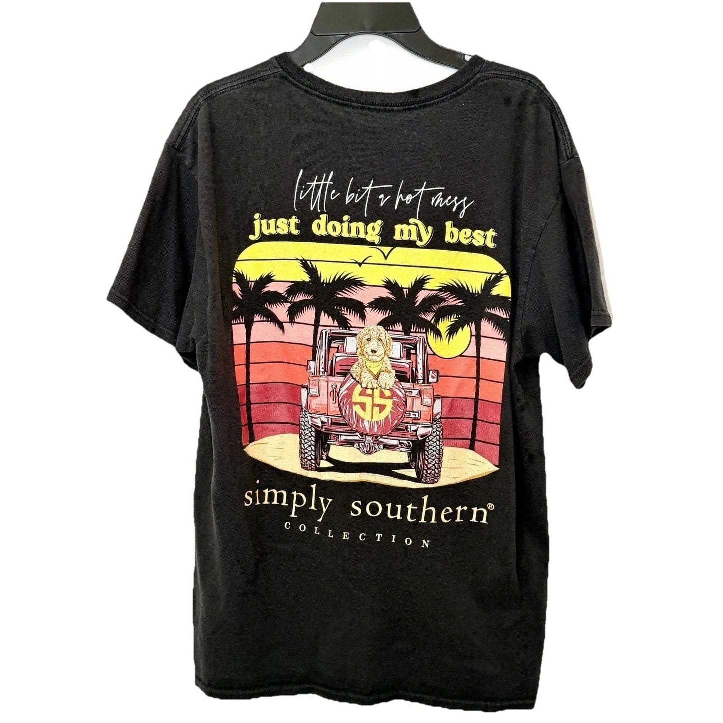 Simply Southern Black Little Bit Hot Mess Small T-Shirt - Pit To Pit Measurement