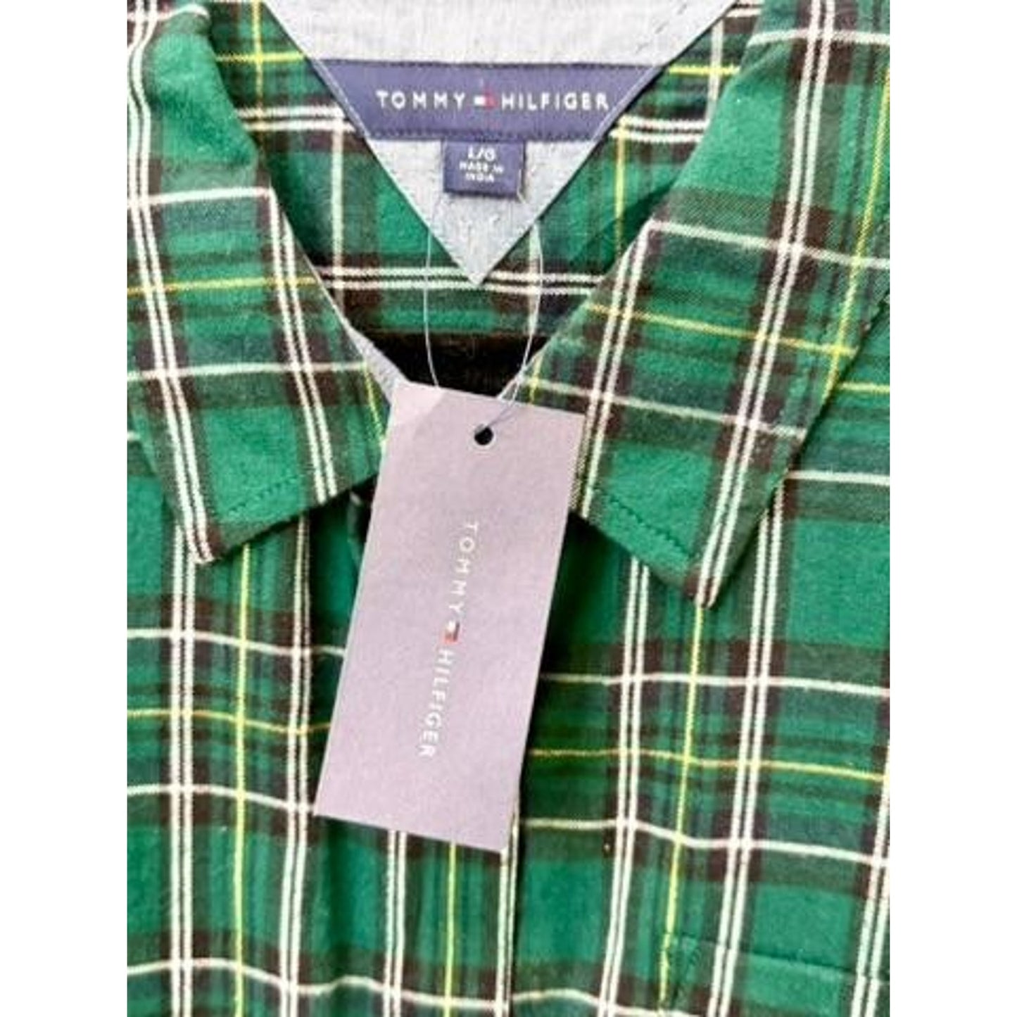 Tommy Hilfiger Plaid Button Up Shirt Womens Large Green Lurex Metallic NWT