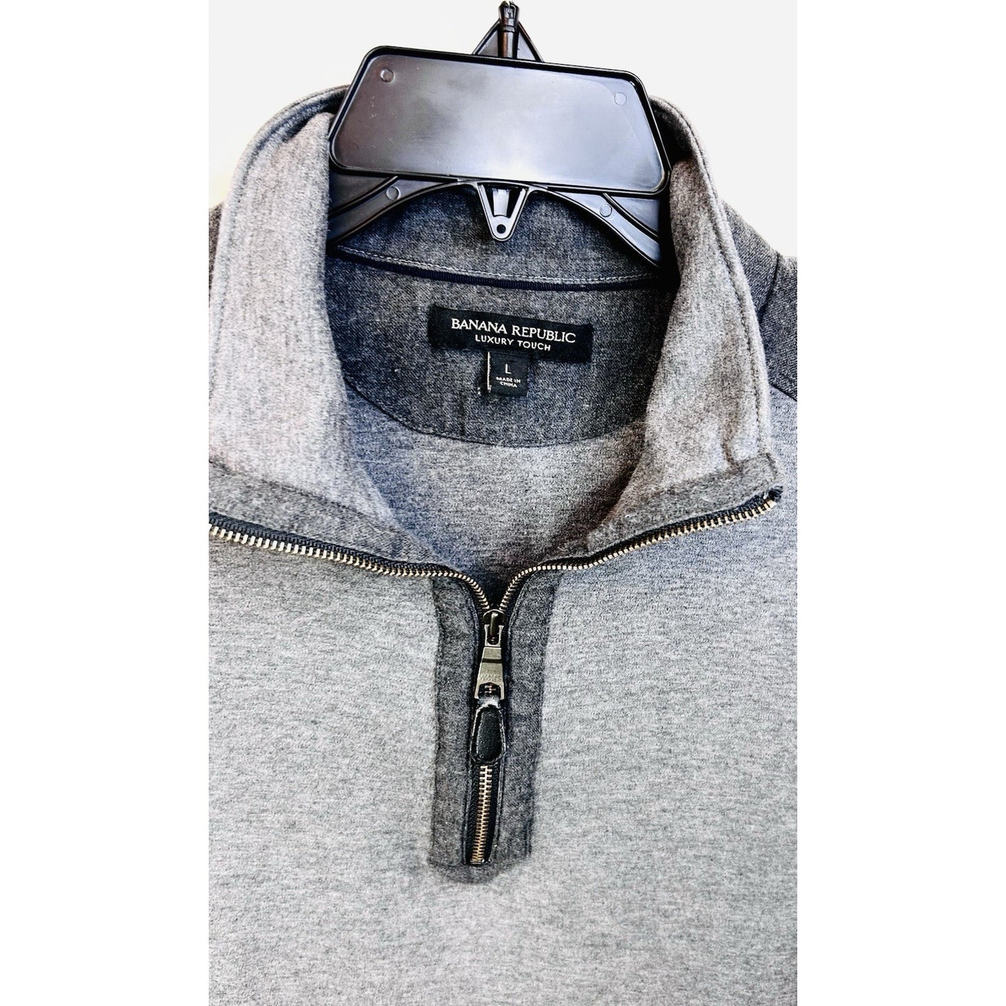 Banana Republic Luxury Touch Cotton Men's Large Gray 1/4 Zip Pullover