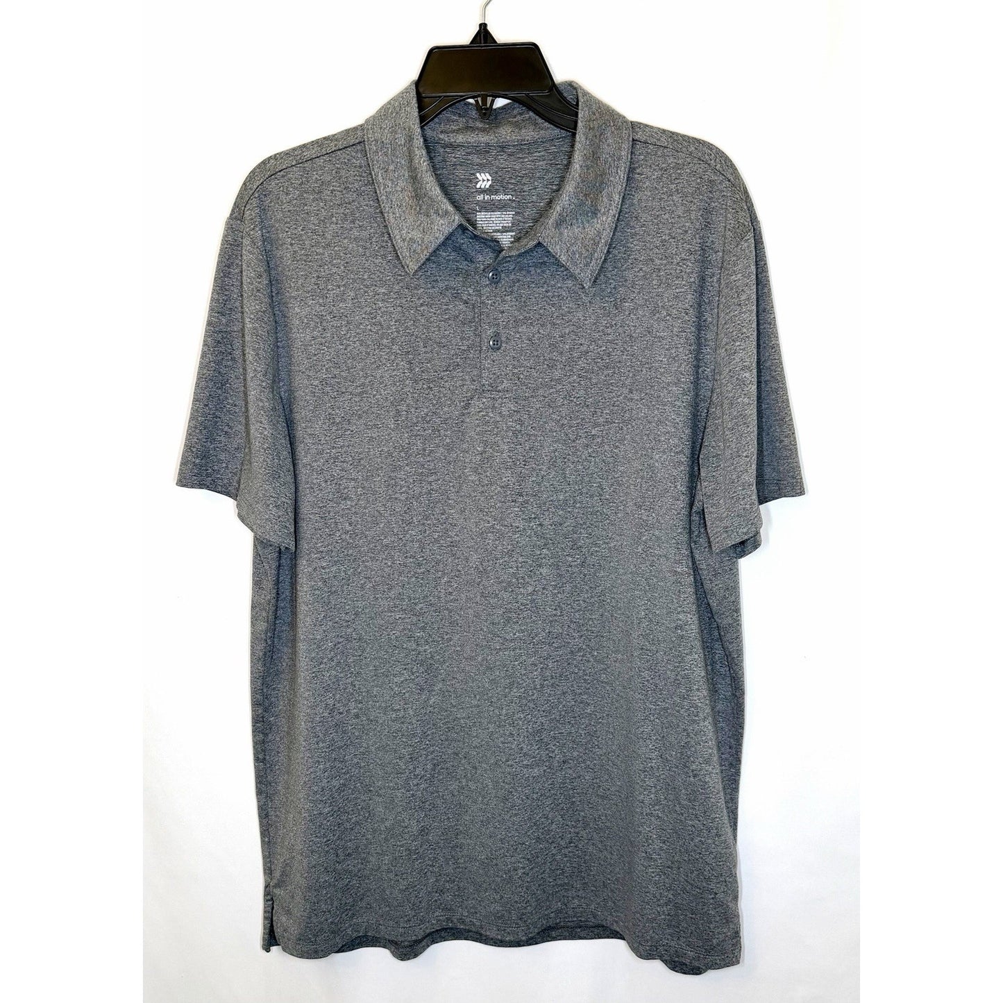 All in Motion Casual Polo Shirt Mens Large Gray Knit Short Sleeve Rayon Blend