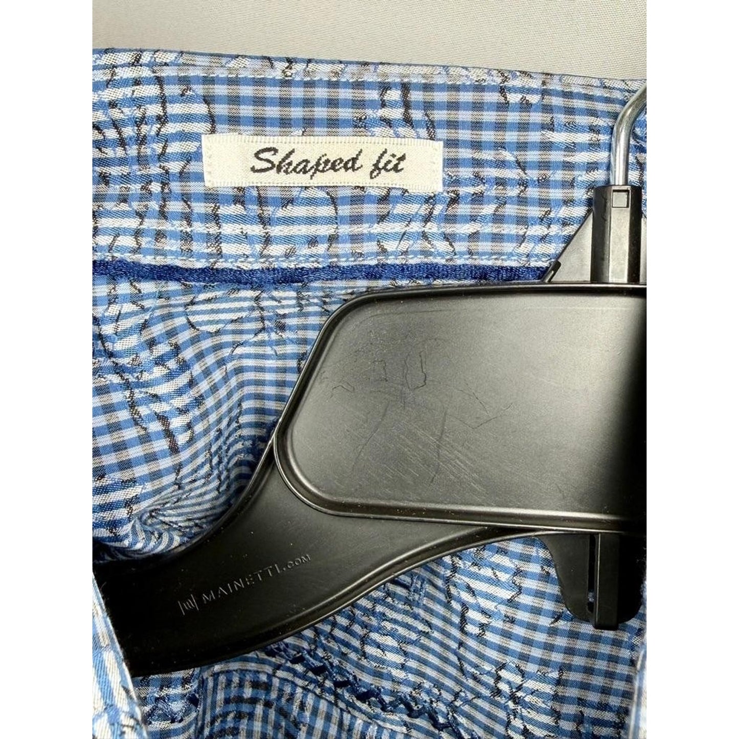 Bugatchi Uomo Shirt Mens Large Blue Gingham Floral Long Sleeve Shaped Fit Cotton