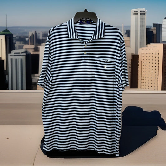 POLO RALPH LAUREN MEN'S SOFT KIND ONE POCKET STRIPED POLO SHIRT SIZE LARGE GREAT