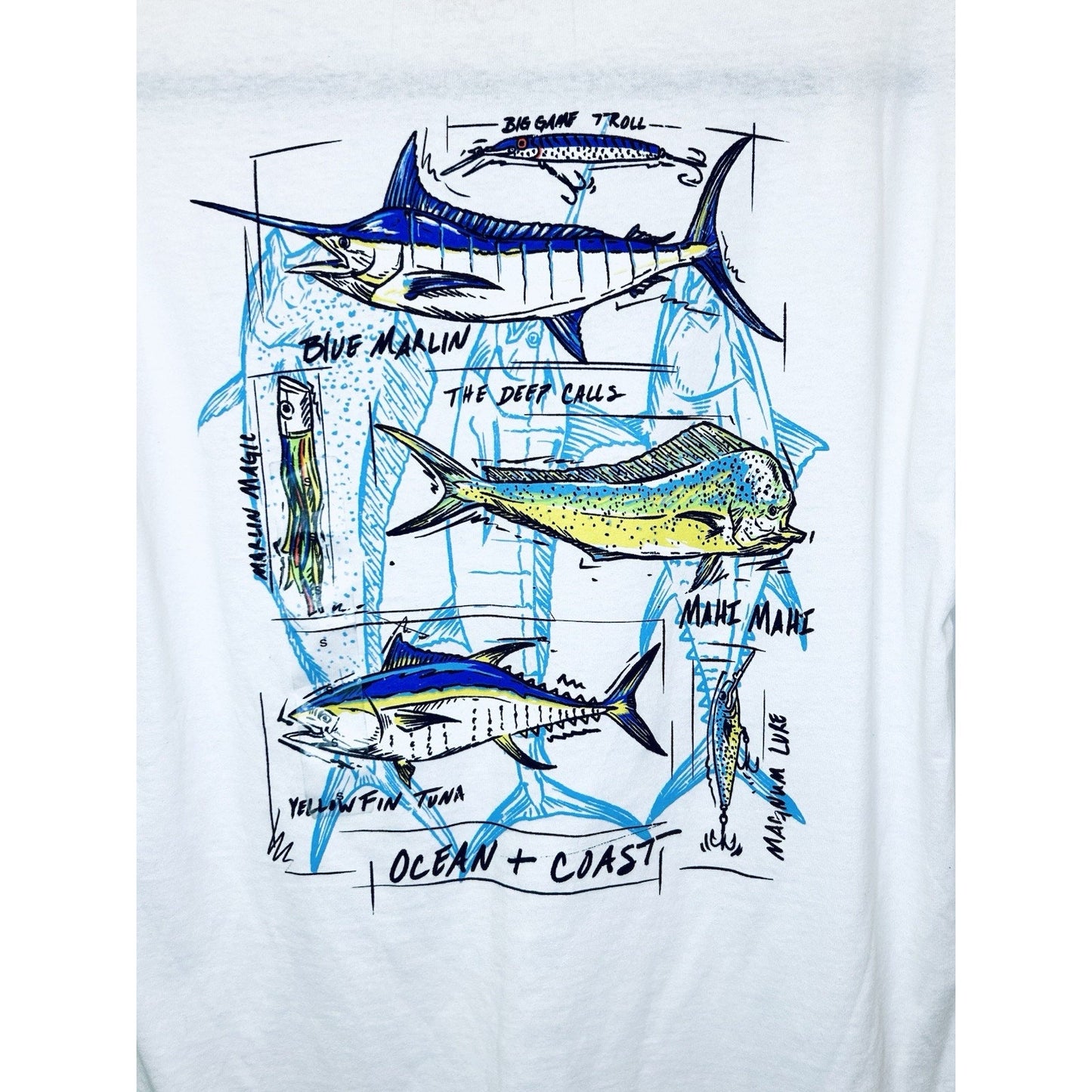 NWT Ocean Coast White Fish Graphic Short Sleeve Shirt - Men’s Small