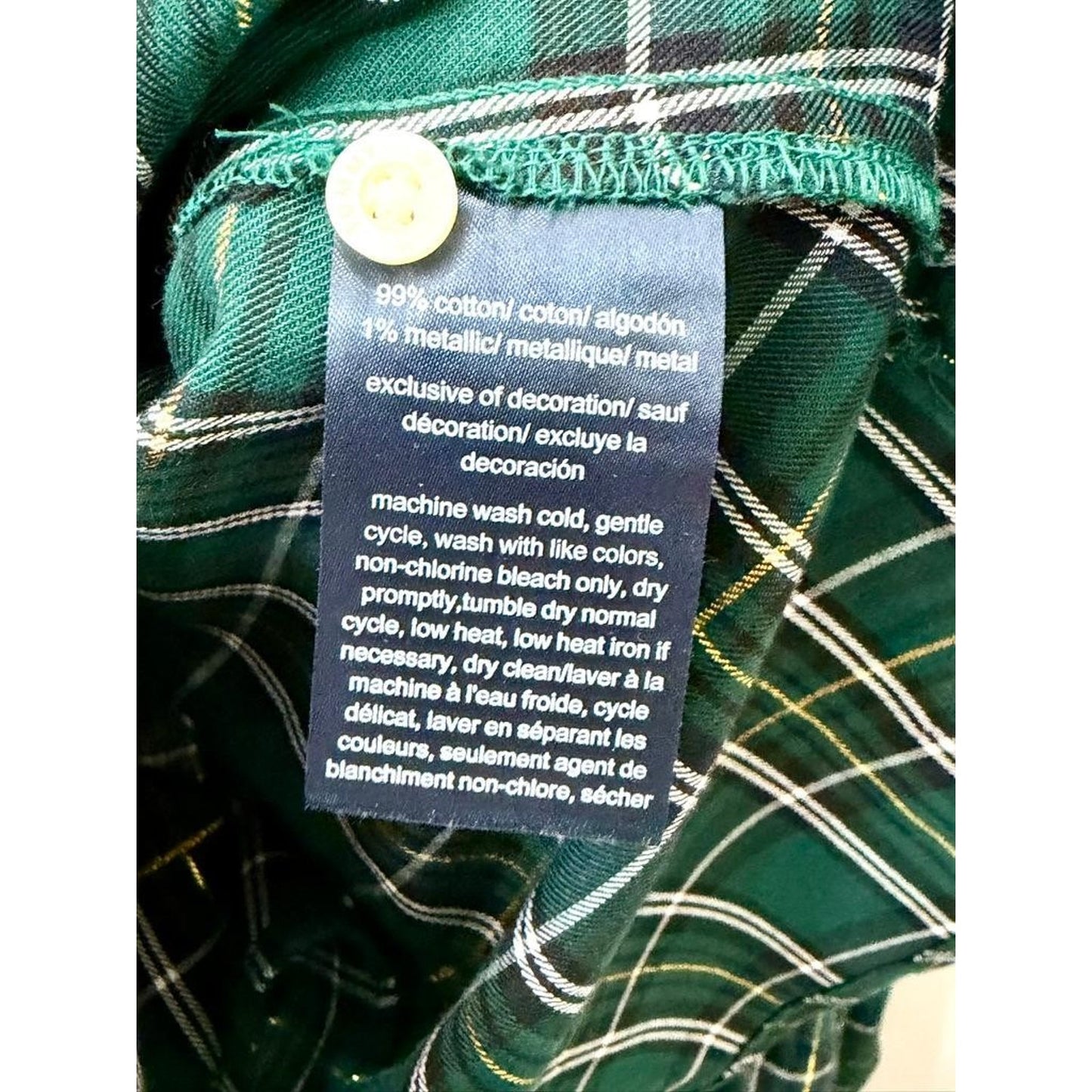 Tommy Hilfiger Plaid Button Up Shirt Womens Large Green Lurex Metallic NWT
