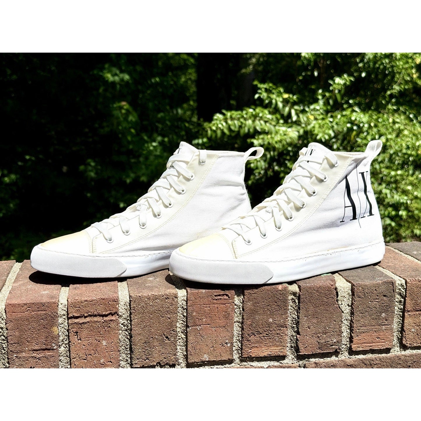 Armani Exchange Men's High Top Icon Logo Canvas Sneakers White Size 11 Excellent
