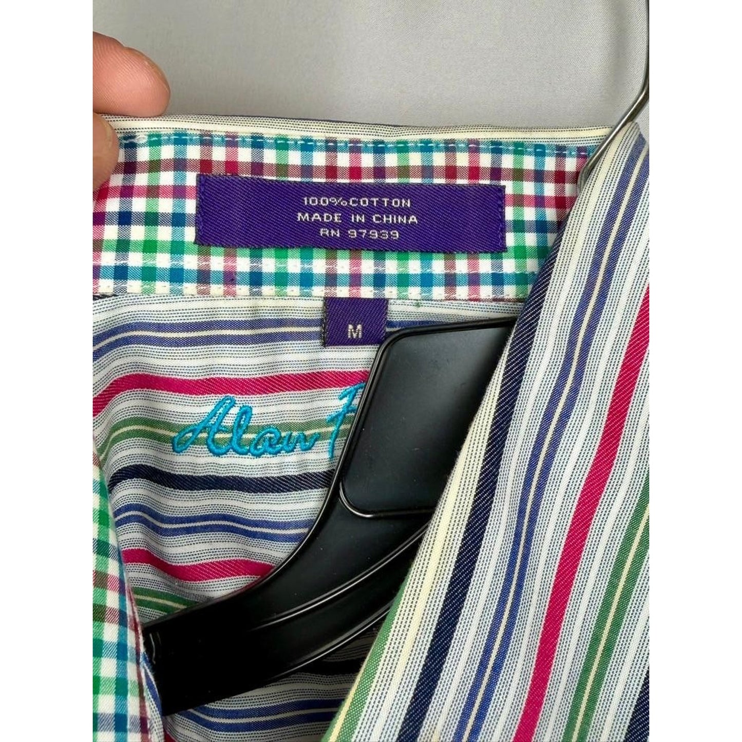 Alan Flusser Shirt Mens Medium Multicolor Stripe Cotton Long Sleeve Button Down