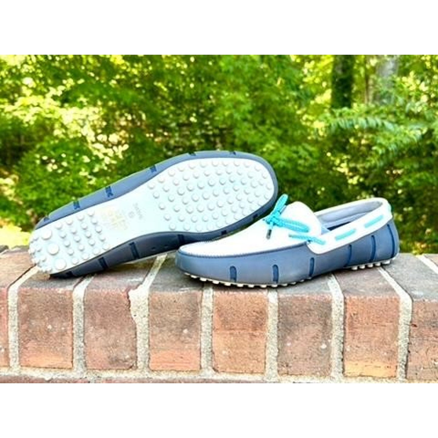 Swims Braided Lace Lux Loafer Driver Mens 9.5 Navy Alloy Blue White Slip On