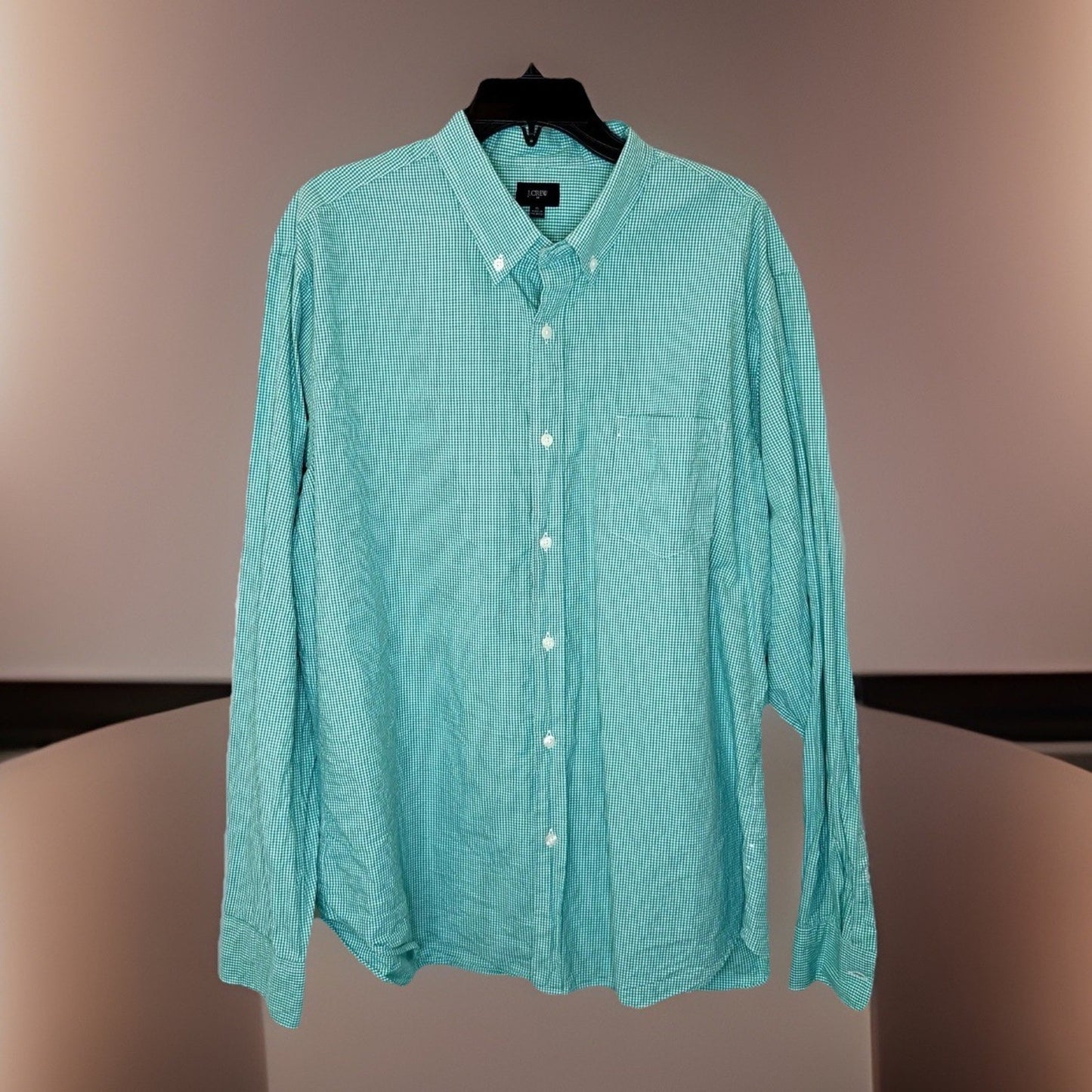 J.Crew Shirt Men's Sz XL Green Purple Gingham 120's 2 Ply Long Sleeve Button Up