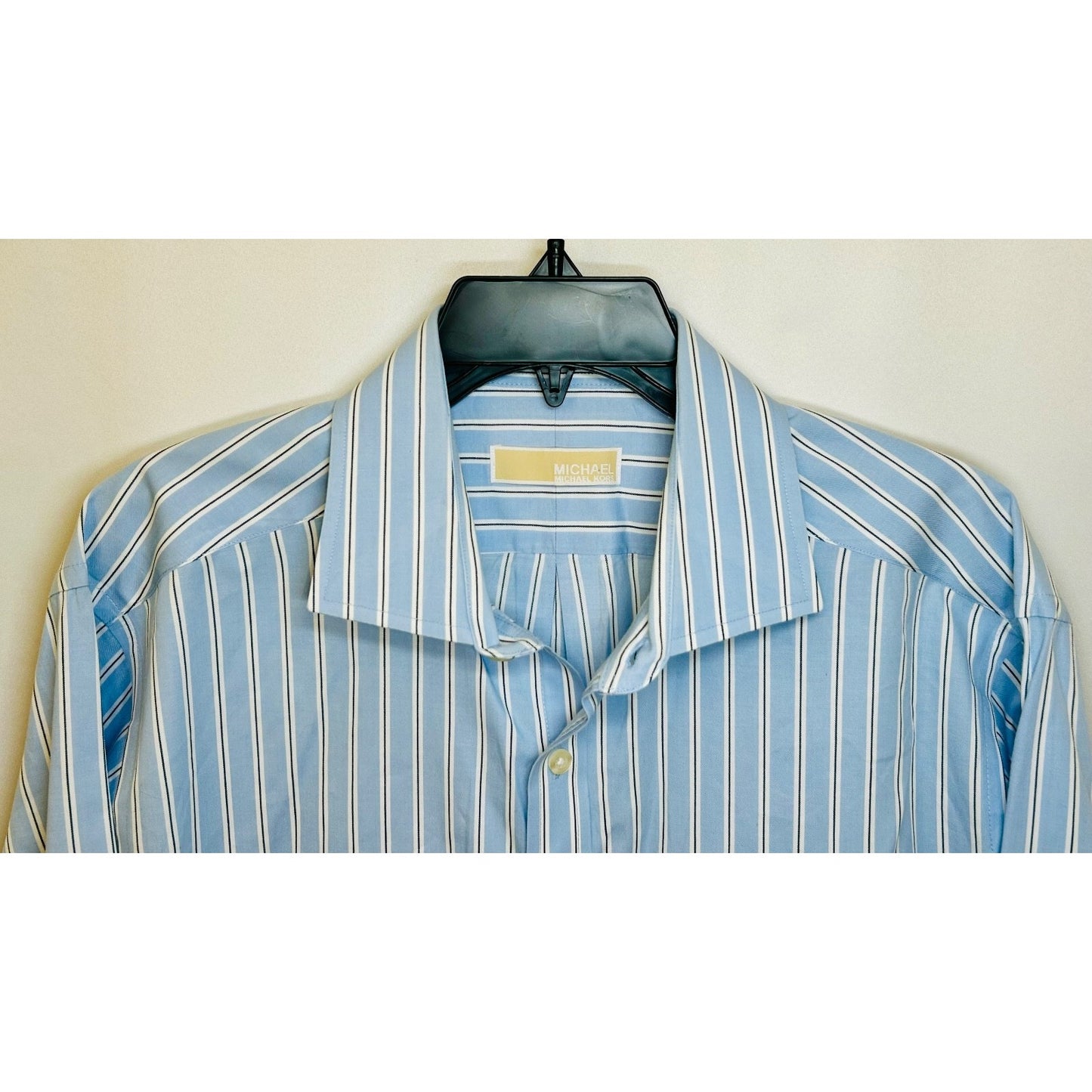 Michael Kors Shirt Mens Dress Shirt Regular Blue White Striped SZ 17 1/2