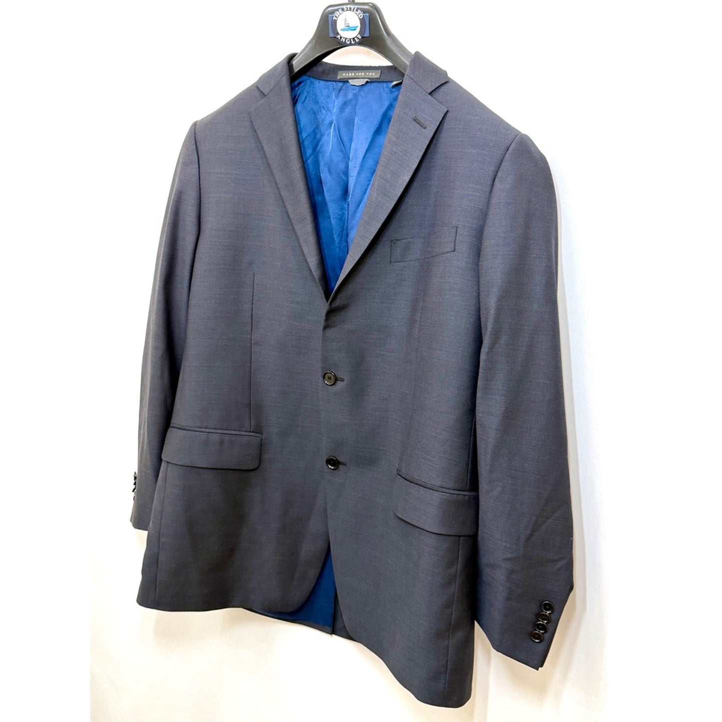 Indochino Mens Custom Suit Jacket Blazer Gray Blue Lining Two Button
