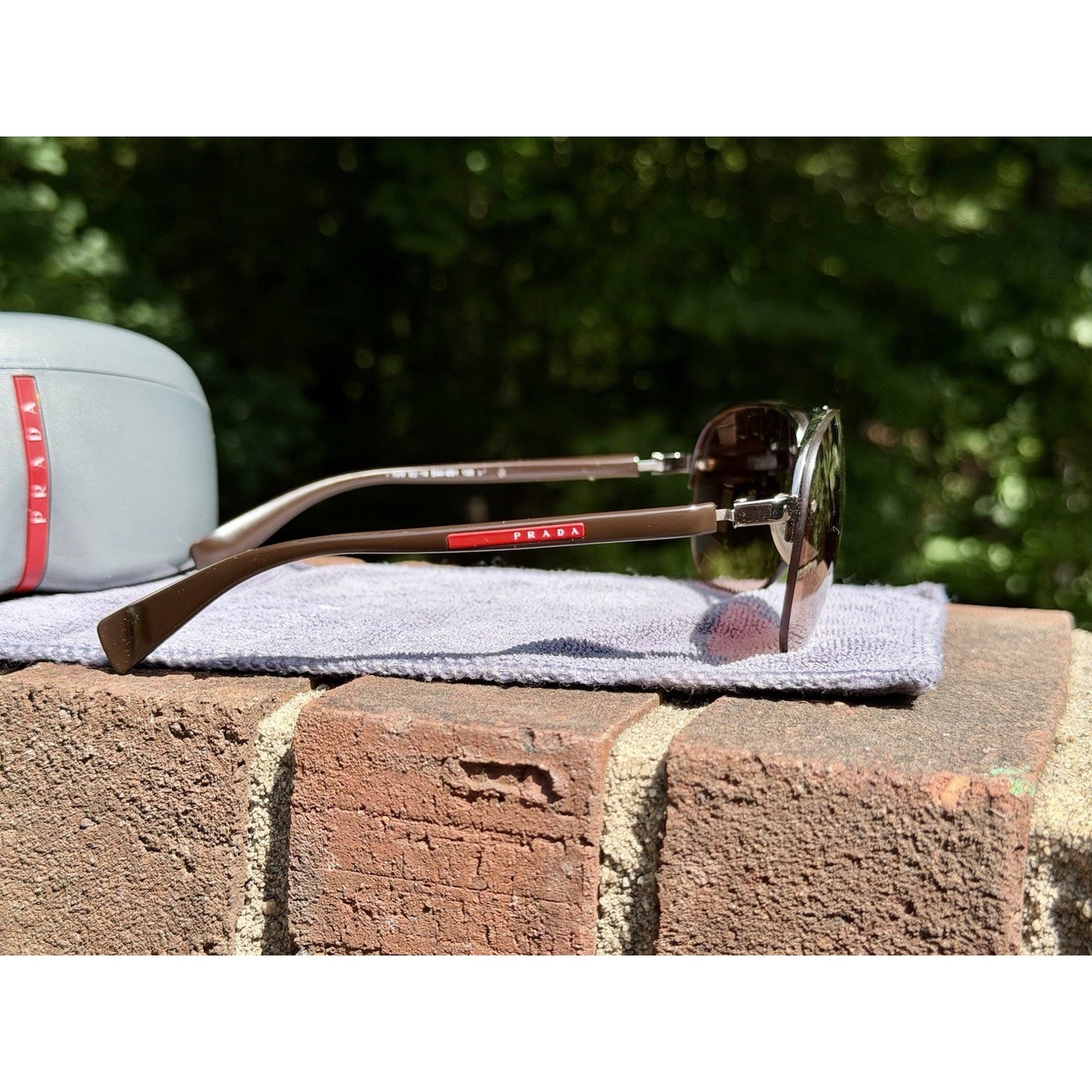PRADA Linea Rossa Gunmetal Frame w/ Brown Lens Sunglasses PS56MS 5AV6S1 w/COA