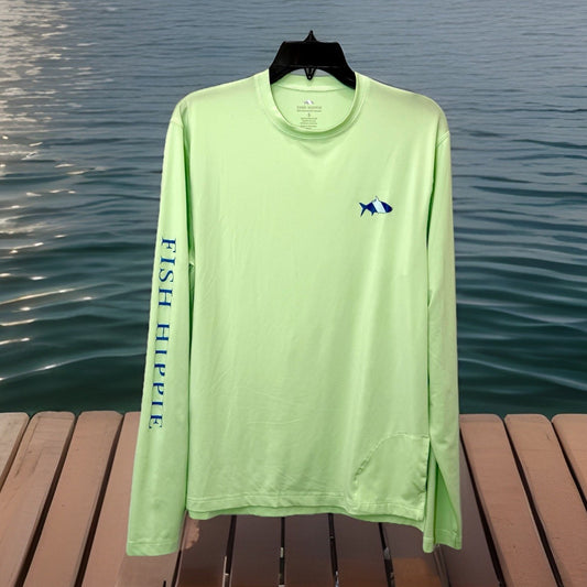 Fish Hippie Dri Fit Long Sleeve Performance Shirt Size Small In Lime Green