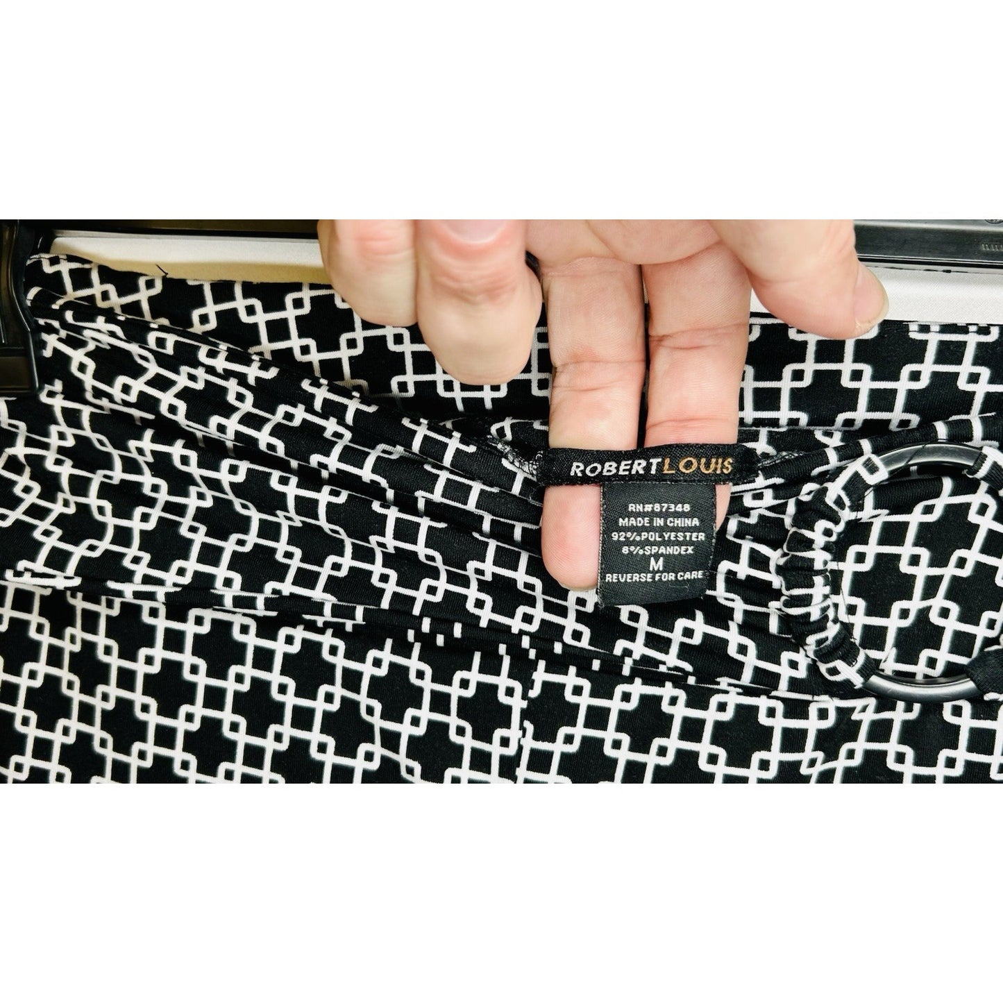 Robert Louis Stretchy Pants Black/White Geometric Size M Pull On Wide Leg