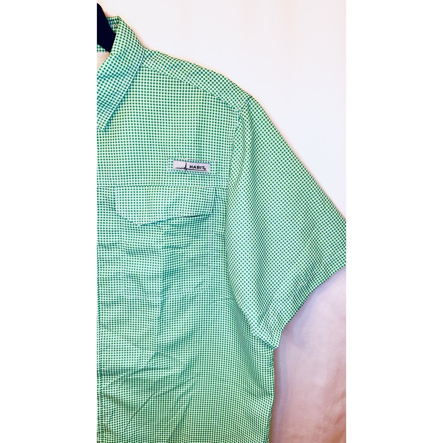 Habit Shirt Mens Medium 40+ Solar Factor Outdoor Fishing Button Gingham Plaid