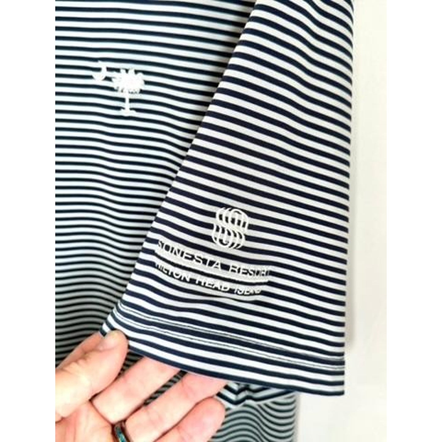 Fairway Activewear Sonesta Resort Hilton Head Polo Shirt Mens Large Blue Striped