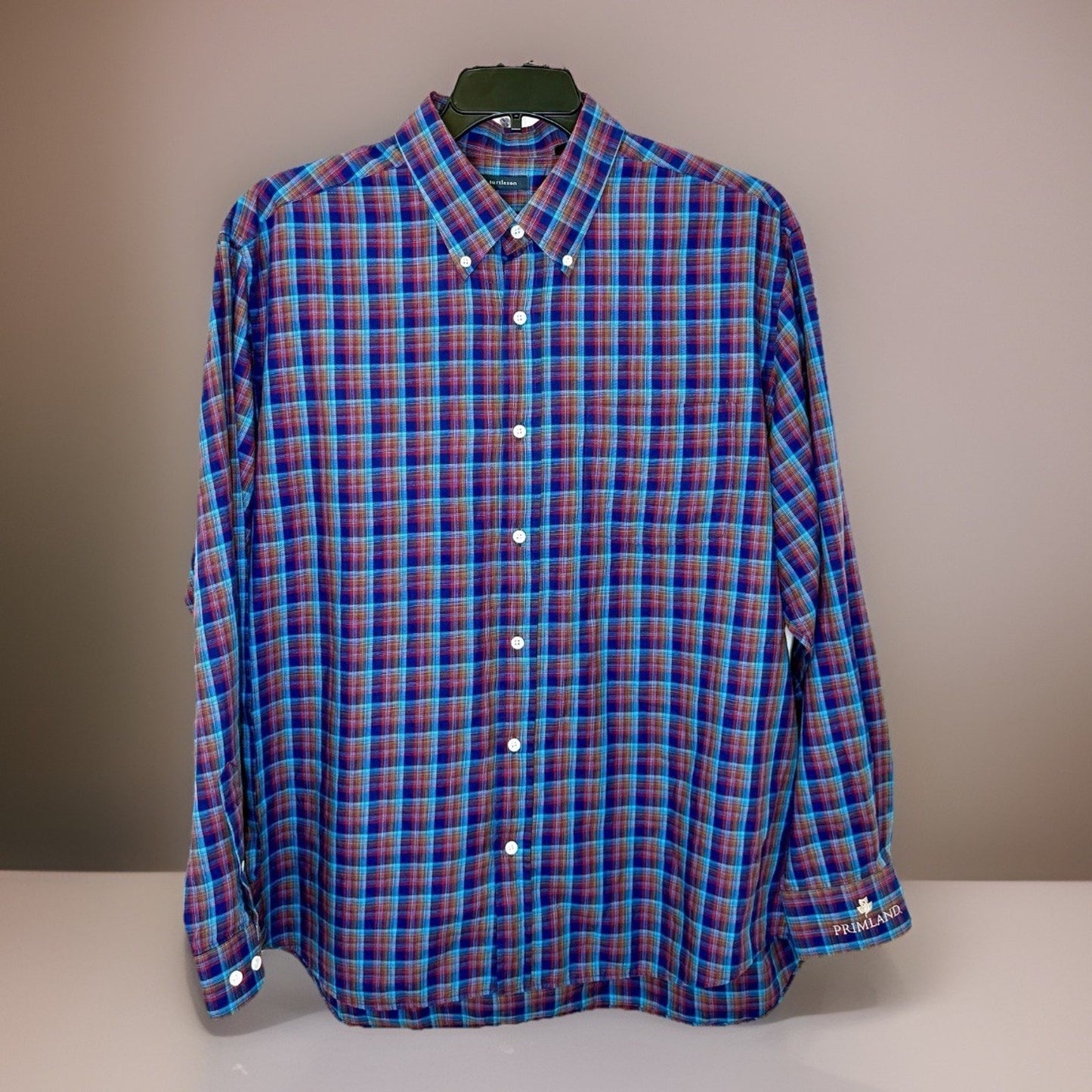 Turtleson Shirt Men’s XXL Blue Plaid Button Up Watermelon Malibu Porter Sport