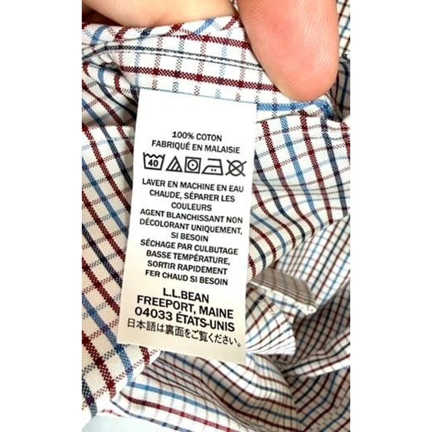 LL Bean Mens 16.5 33 Traditional Fit Button Down Shirt Cotton Plaid Long Sleeve