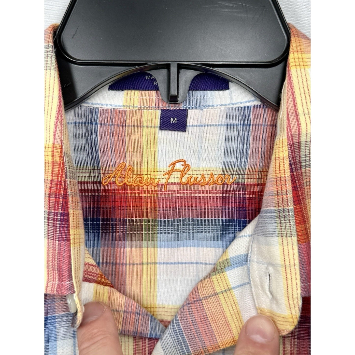 Alan Flusser Mens Shirt Medium M Rainbow Plaid Cotton Long Sleeve Button Down