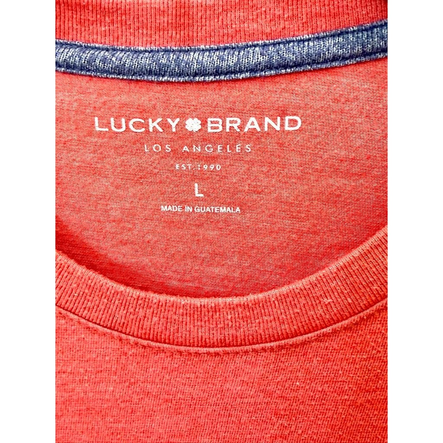 Lucky Brand T-Shirt Mens Large Coral Red Heather Short Sleeve Crew Neck Tee