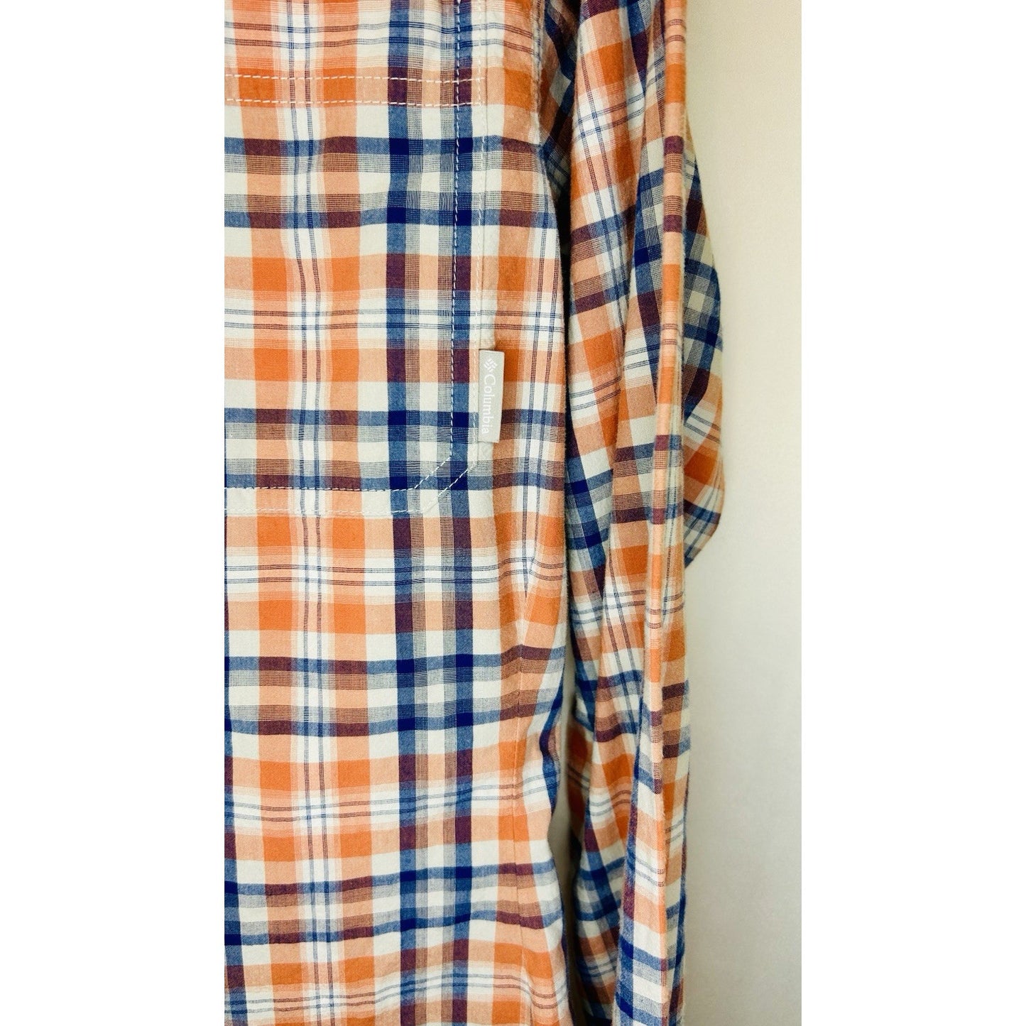 Columbia Plaid Button Up Shirt Long Sleeve Outdoor Casual Blue/Orange Mens Small