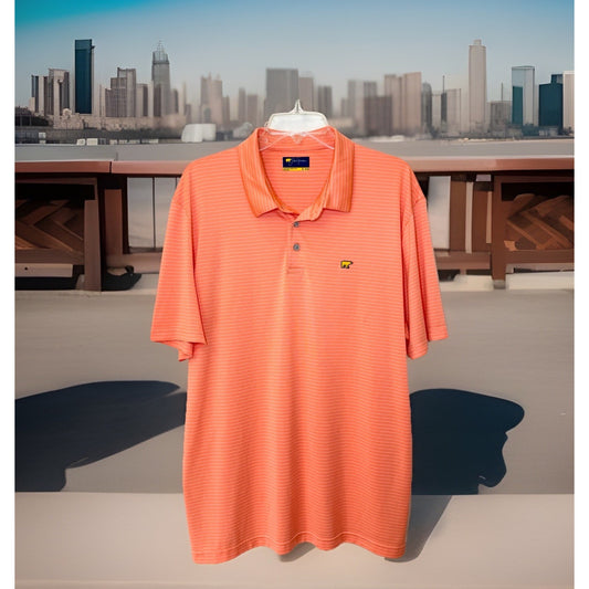 Jack Nicklaus Men's Golf Stay Dri Short Sleeve Polo Shirt Orange Striped Size XL