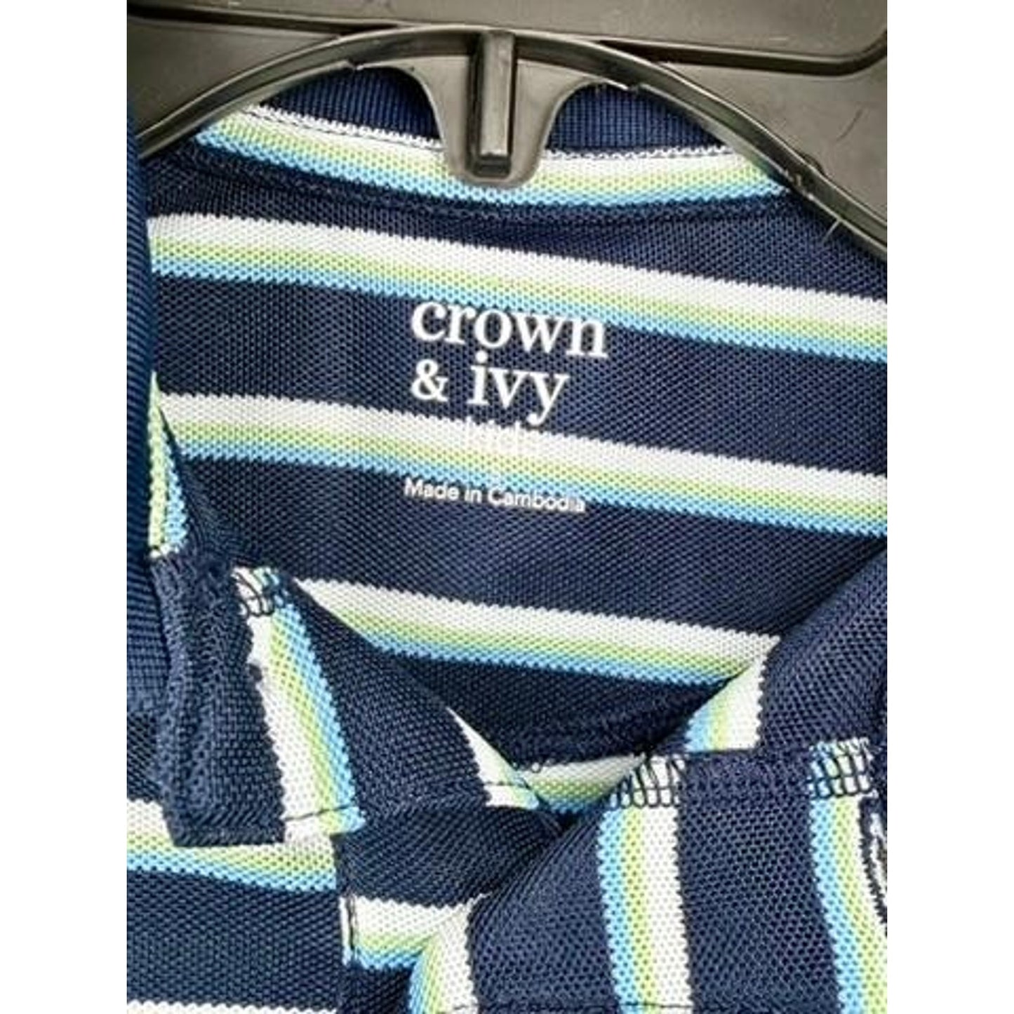 Crown & Ivy Boys Polo Shirt Size S 8 Blue Striped Short Sleeve Polyester