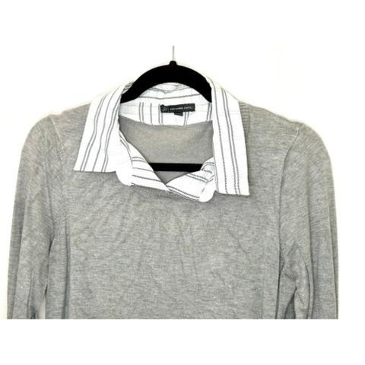 Adrianna Papell Layered Look Sweater Womens Medium Gray Knit Plaid Shirt Hem