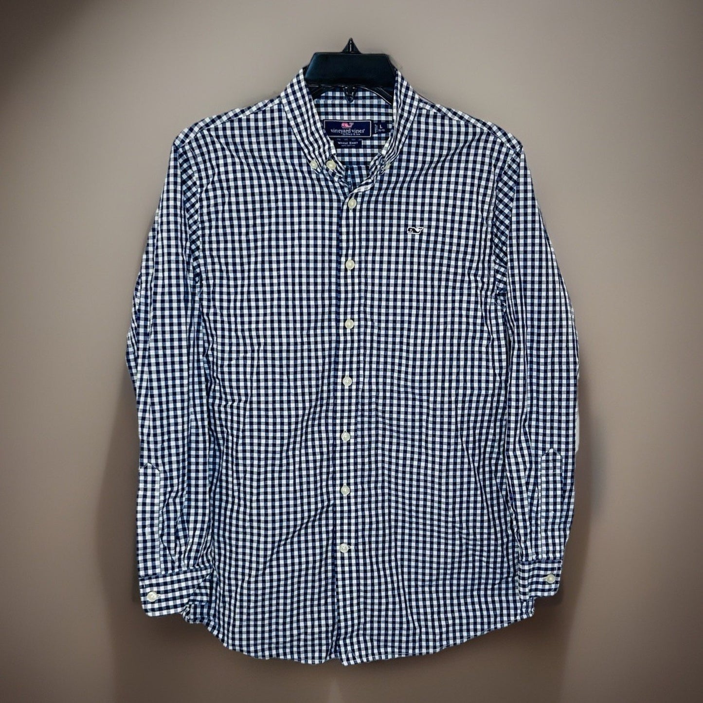 Boys Vineyard Vines L 16-18 Blue Check Long Sleeve Button Up Shirt / Whale Shirt