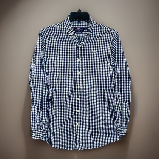 Boys Vineyard Vines L 16-18 Blue Check Long Sleeve Button Up Shirt / Whale Shirt
