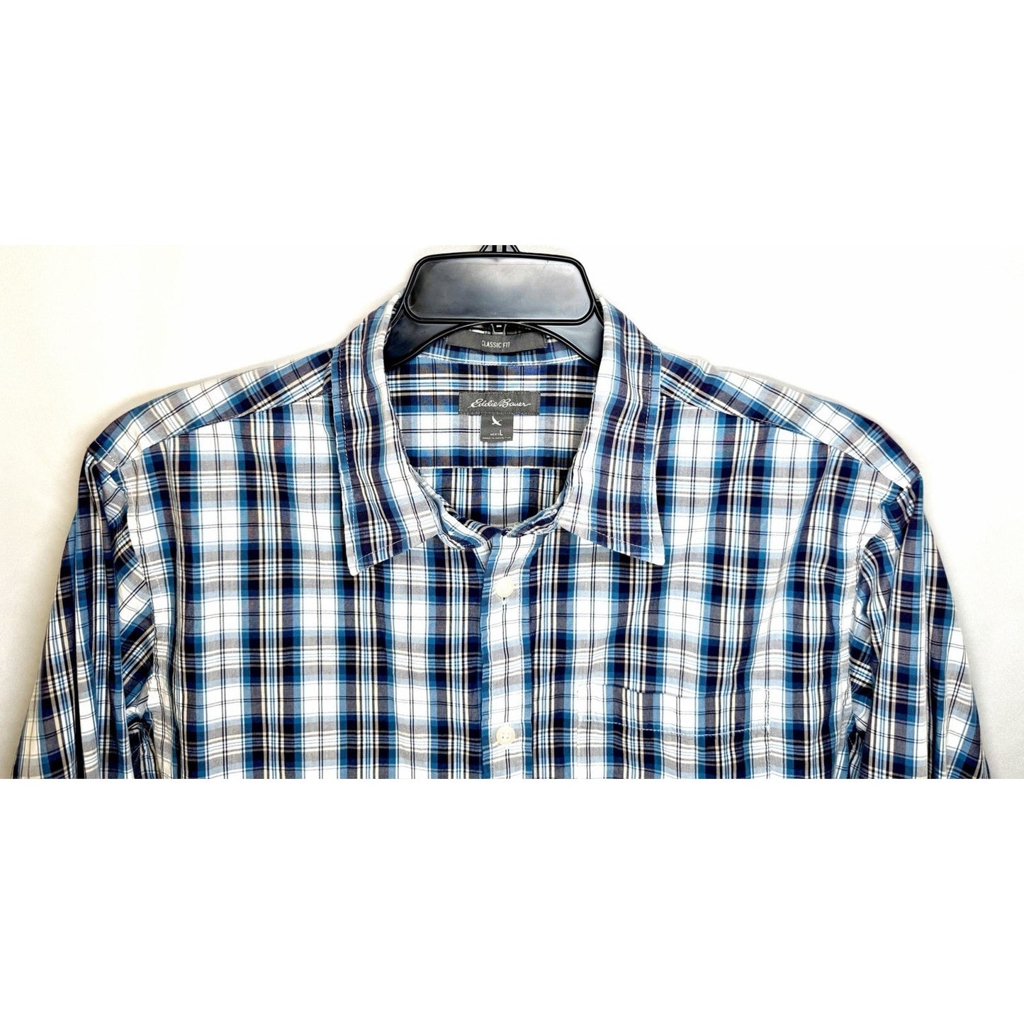 Eddie Bauer Men's Size L Classic Fit Button Down Shirt Long Sleeve Blue Plaid