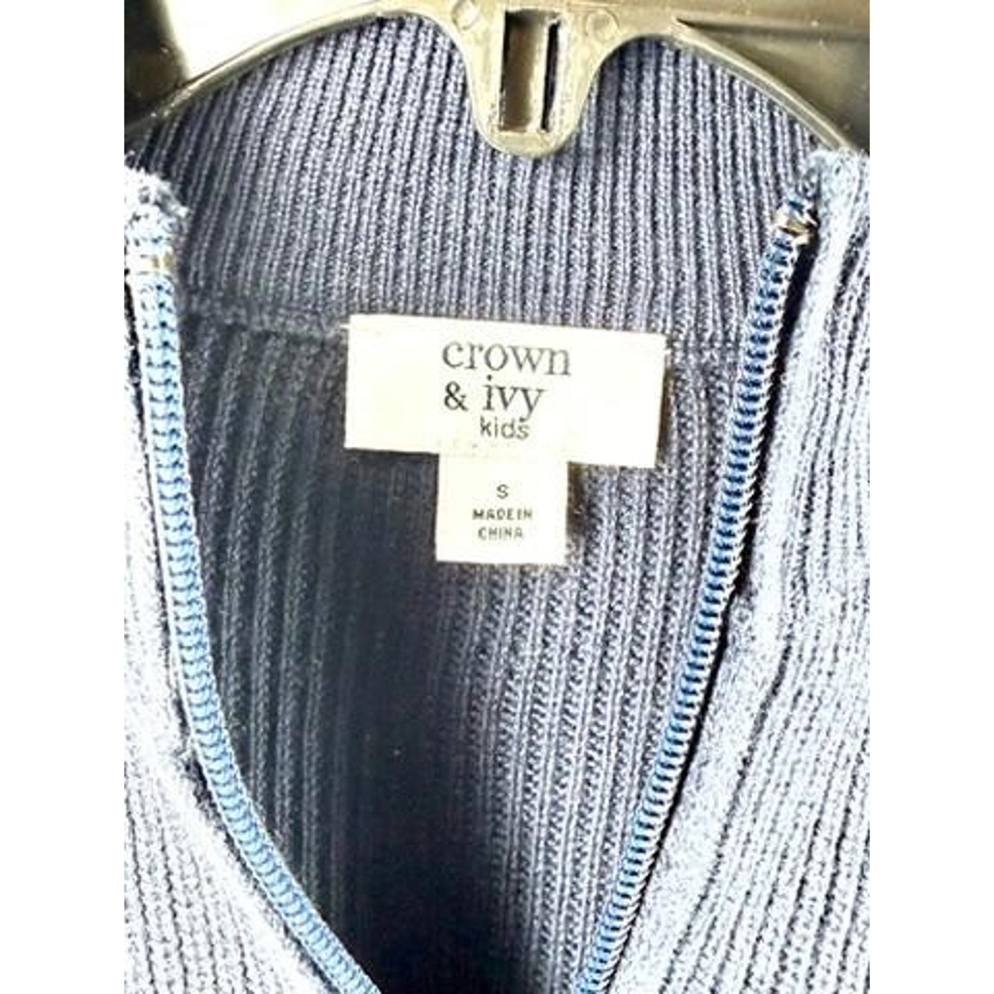 Crown & Ivy Kids Boys Size S Blue Cotton Blend Ribbed Quarter Zip Sweater