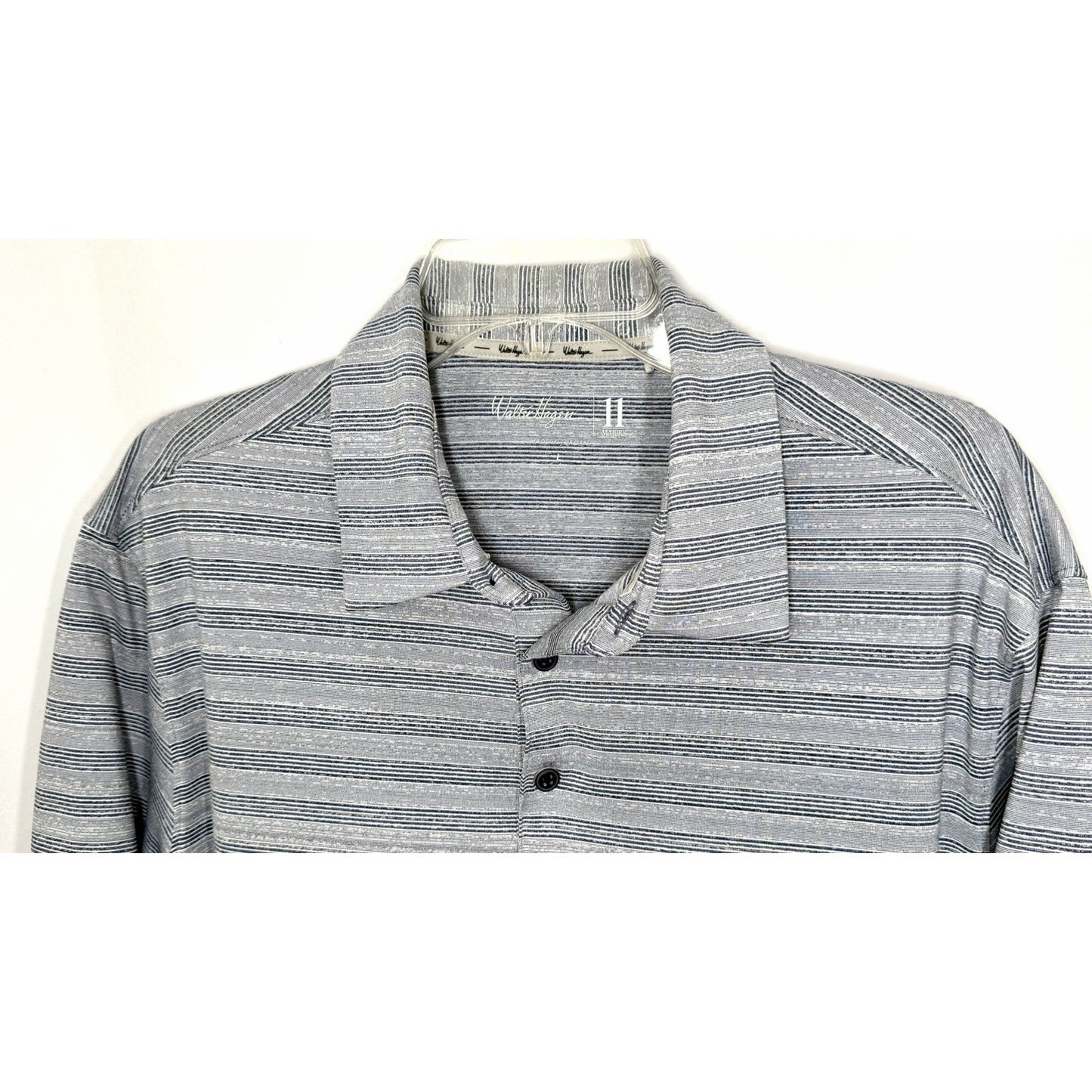 Walter Hagen Performance Golf Hawaiian Shirt / Size L / Gray Striped / 11 Majors