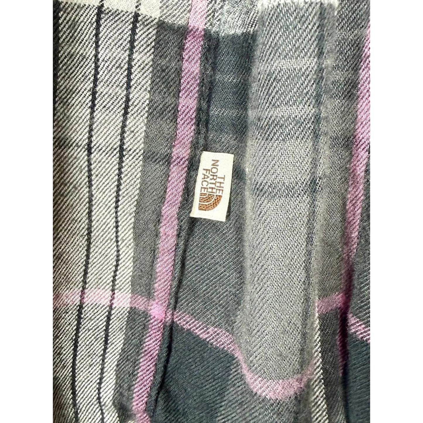 The North Face Flannel Shirt Mens Large Gray Pink Plaid Cotton Long Sleeve
