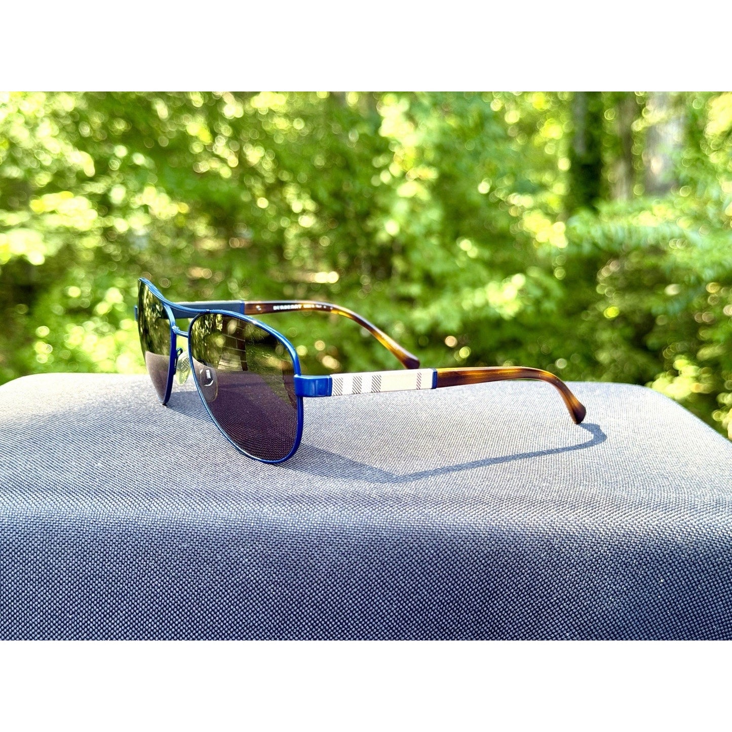 Burberry BE3080 Navy Blue Aviator Sunglasses Check Pattern Temples 59-14-135