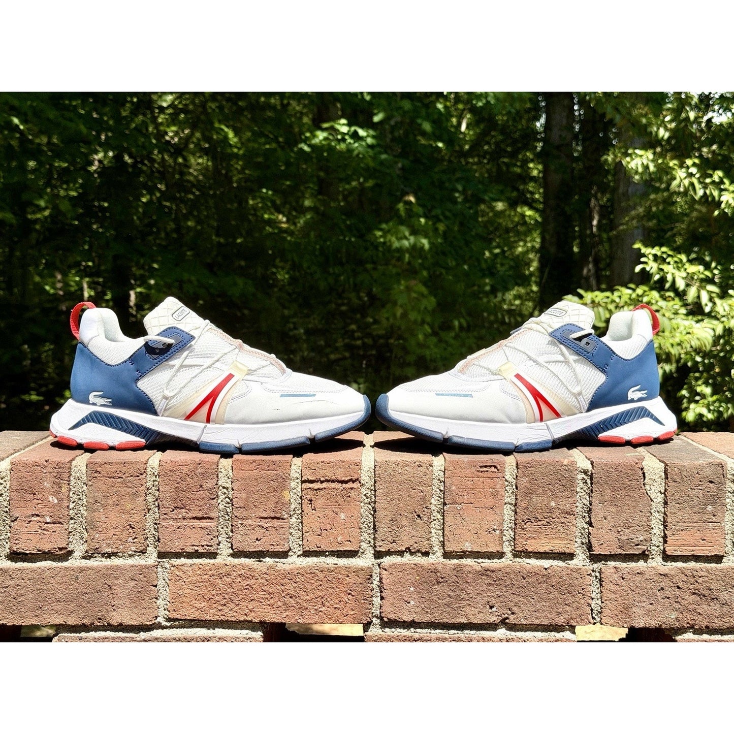 Lacoste L003 Men's Sneakers White Navy Red Size 12 Excellent Condition Worn 2x