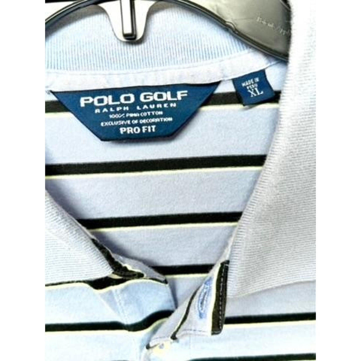 Polo Golf Ralph Lauren Shirt Mens XL Blue Black Striped Pima Cotton Pro Fit